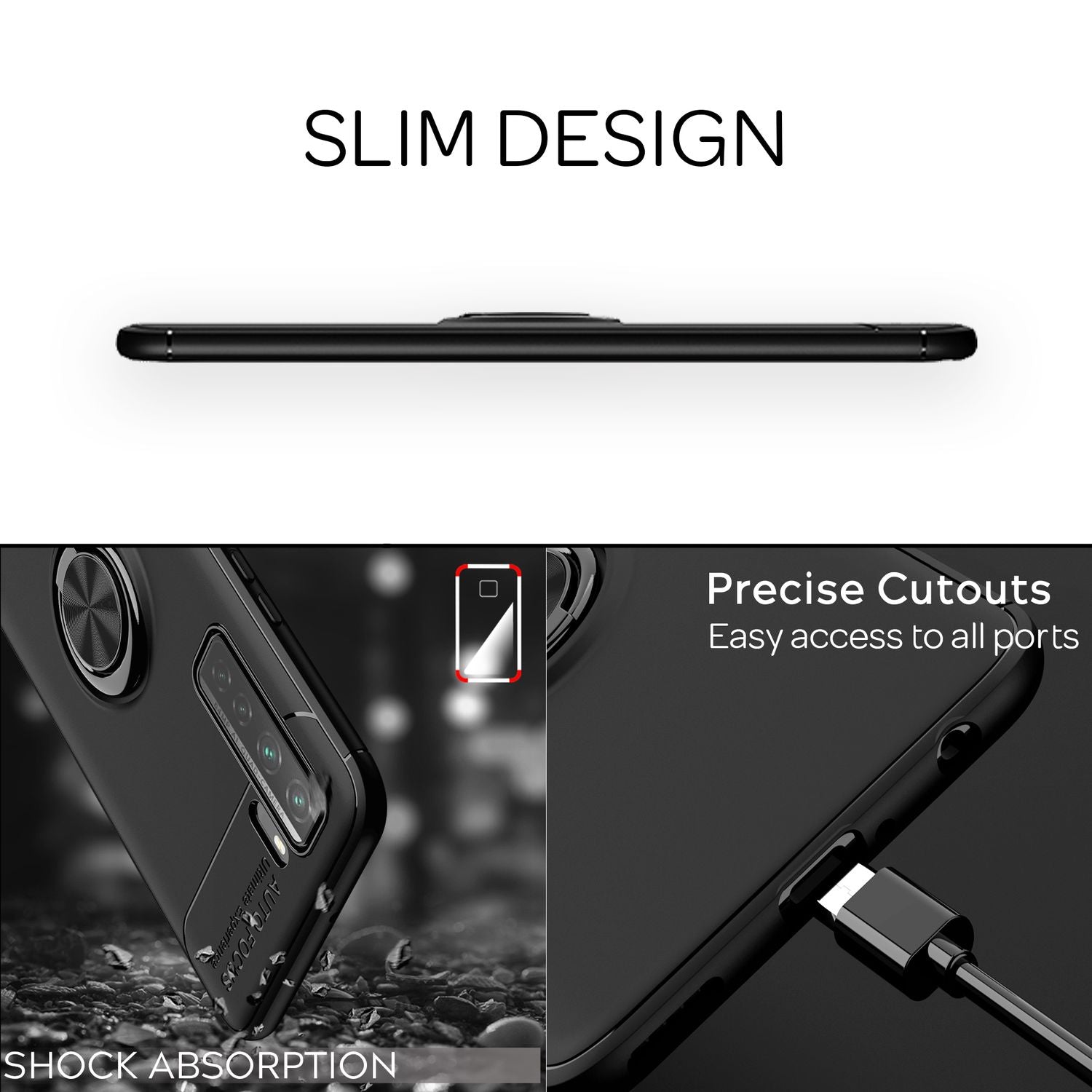 NALIA Ring Handy Hülle für Huawei P40 lite 5G, Silikon Cover Case 360° Halter Schwarz NALIA Protective Hülle