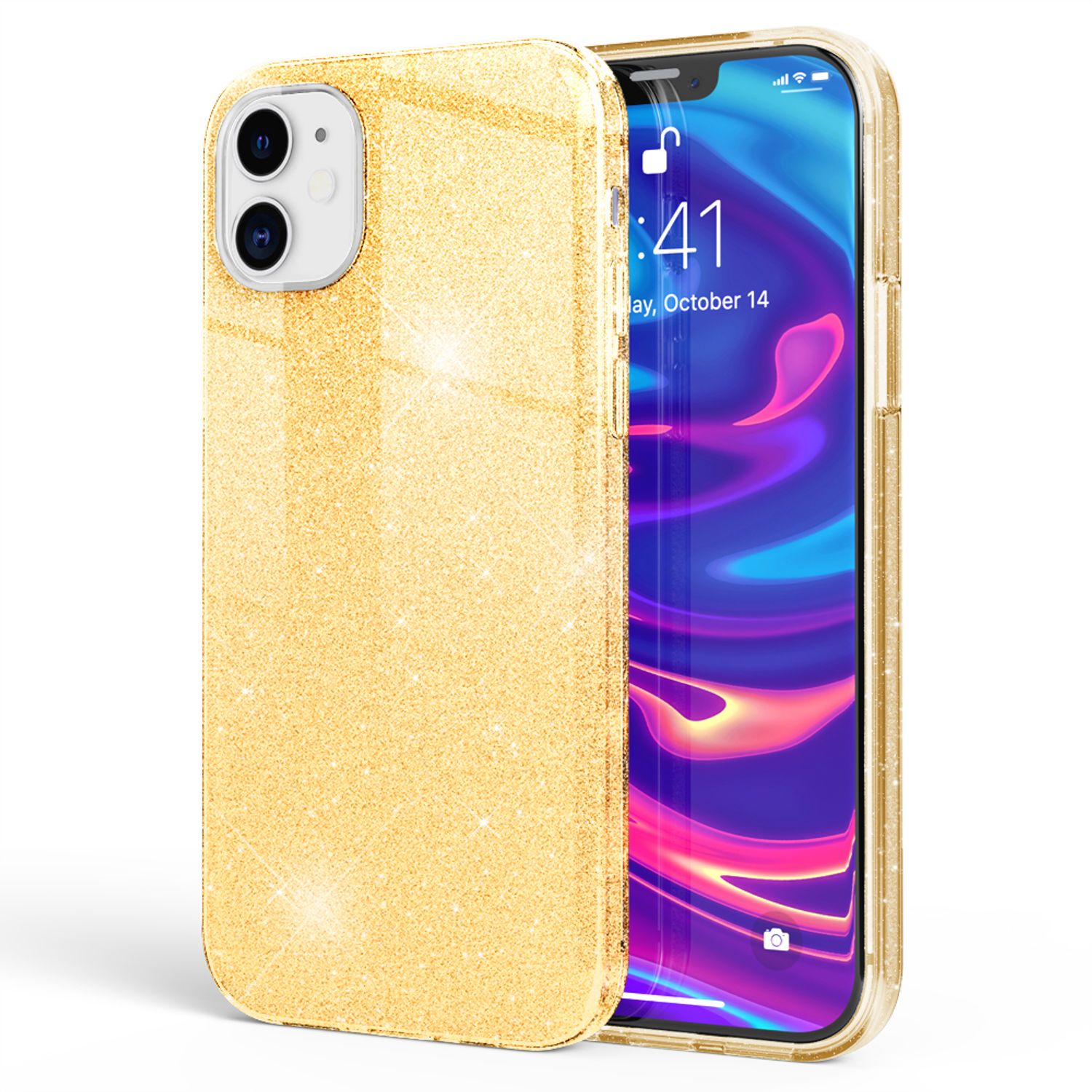 NALIA Glitzer Handy Hülle für iPhone 12 Mini, Bling Case Glitter Cover Schutz Gold NALIA Protective Hülle