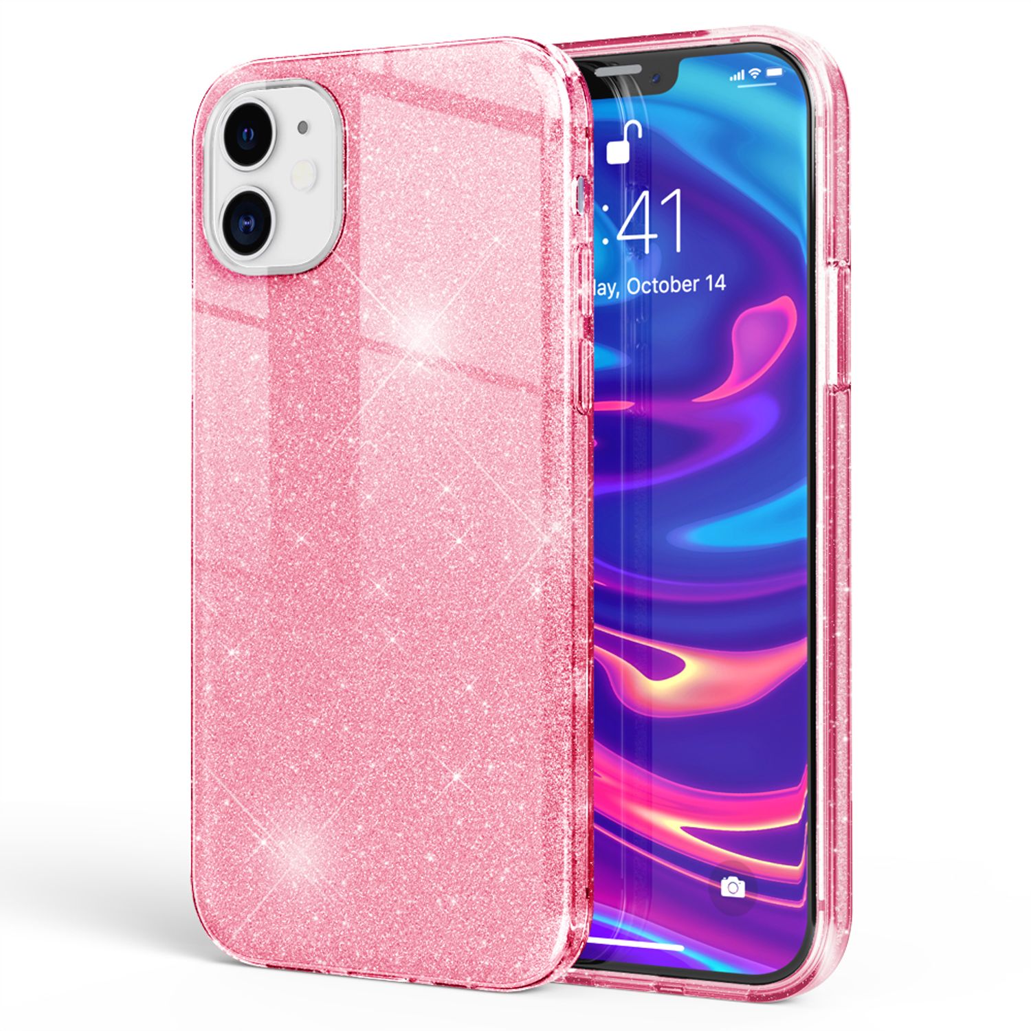 NALIA Glitzer Handy Hülle für iPhone 12 Mini, Bling Case Glitter Cover Schutz Pink NALIA Protective Hülle