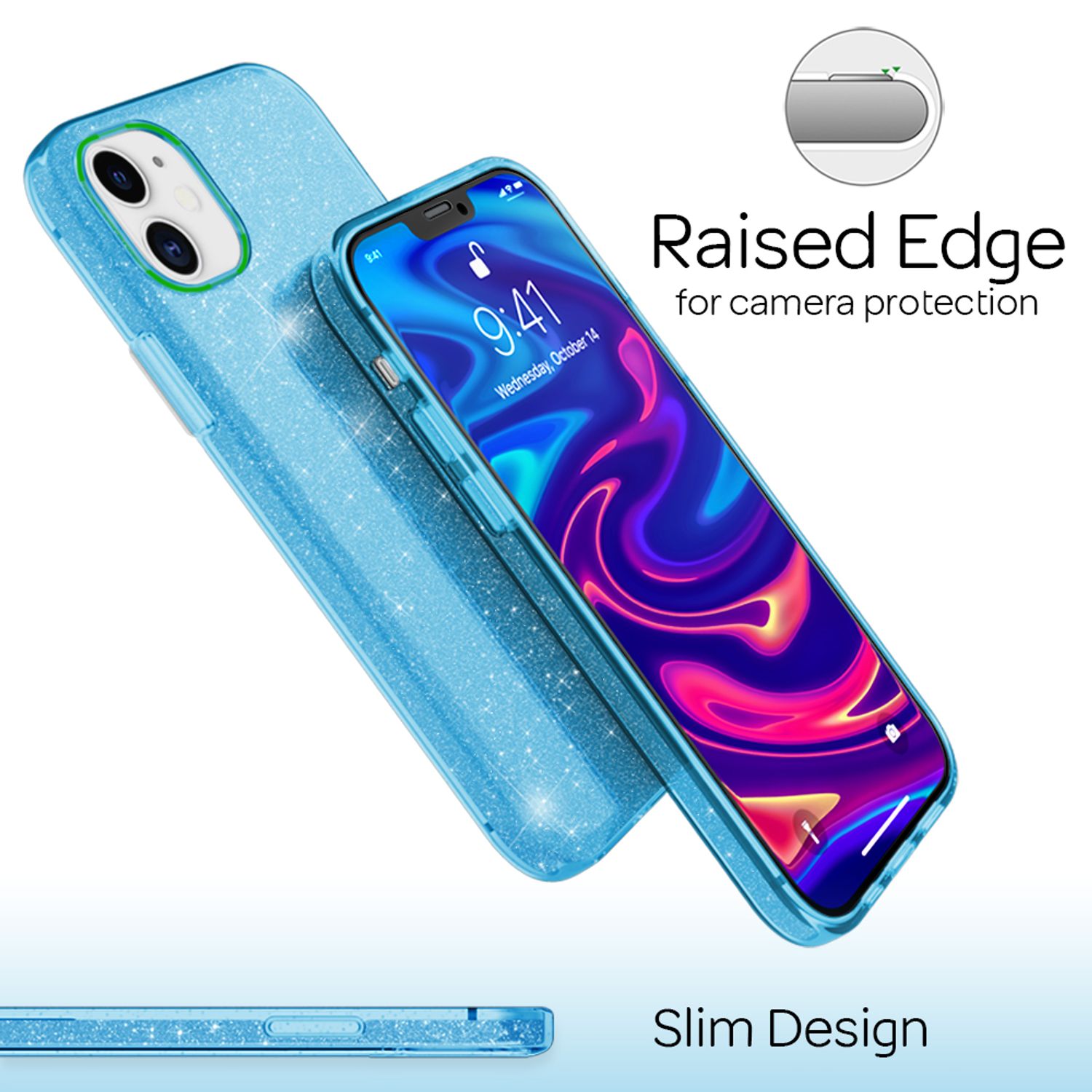 NALIA Glitzer Handy Hülle für iPhone 12 Mini, Bling Case Glitter Cover Schutz Blau NALIA Protective Hülle