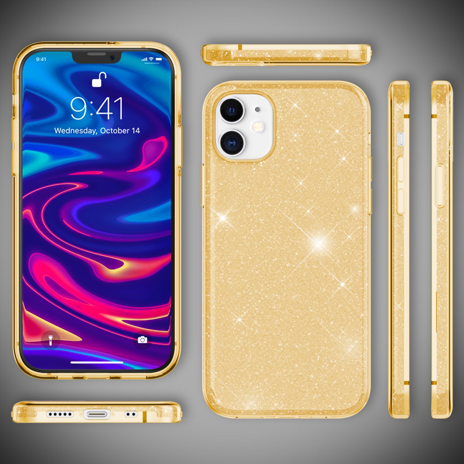 NALIA Glitzer Handy Hülle für iPhone 12 Mini, Bling Case Glitter Cover Schutz Gold NALIA Protective Hülle
