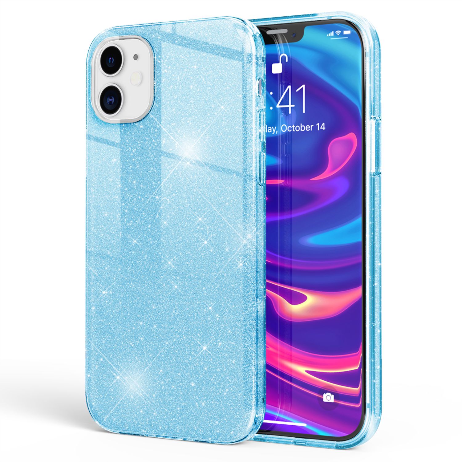 NALIA Glitzer Handy Hülle für iPhone 12 / 12 Pro, Bling Case Case Schutz Cover Blau NALIA Protective Hülle