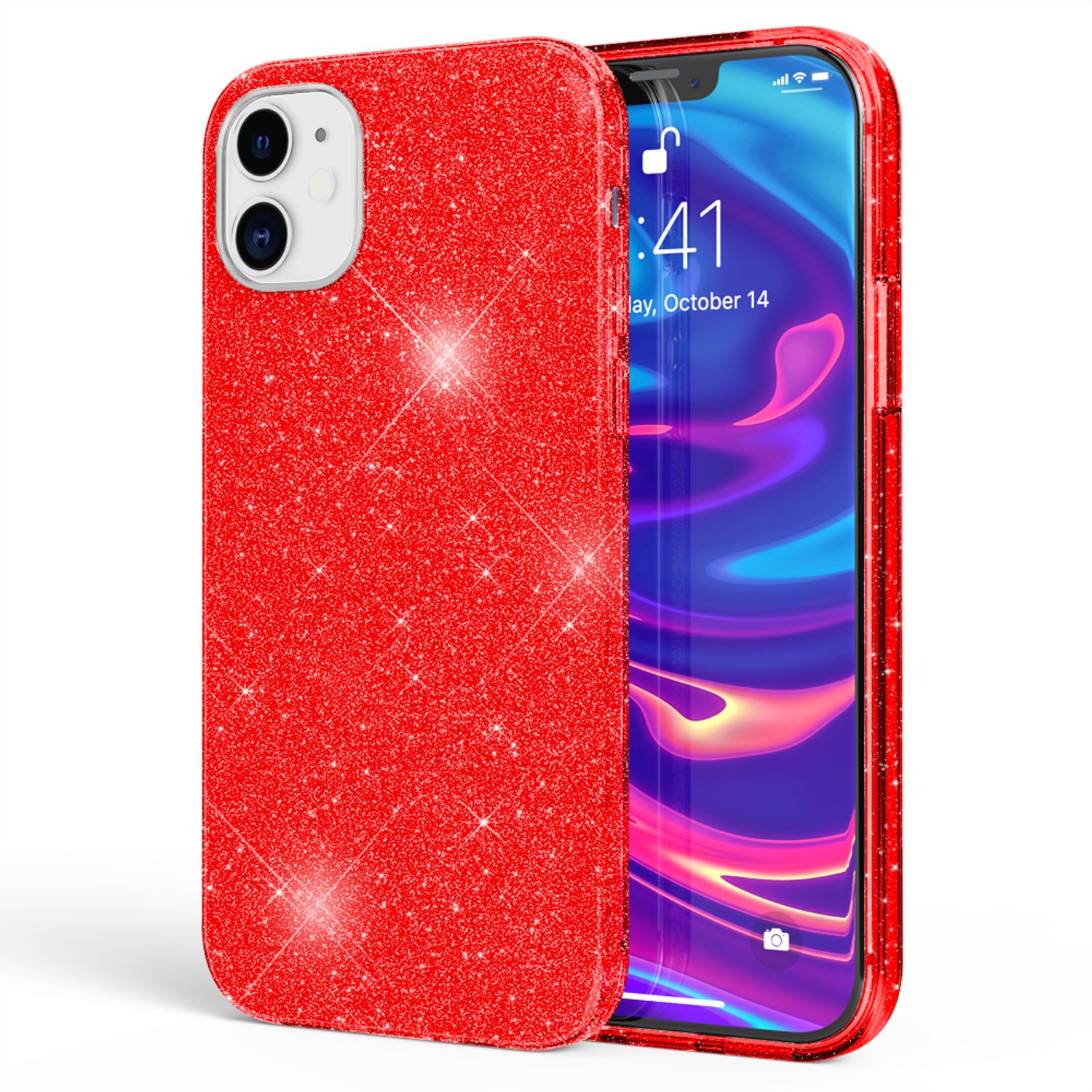 NALIA Glitzer Handy Hülle für iPhone 12 / 12 Pro, Bling Case Case Schutz Cover Rot NALIA Protective Hülle