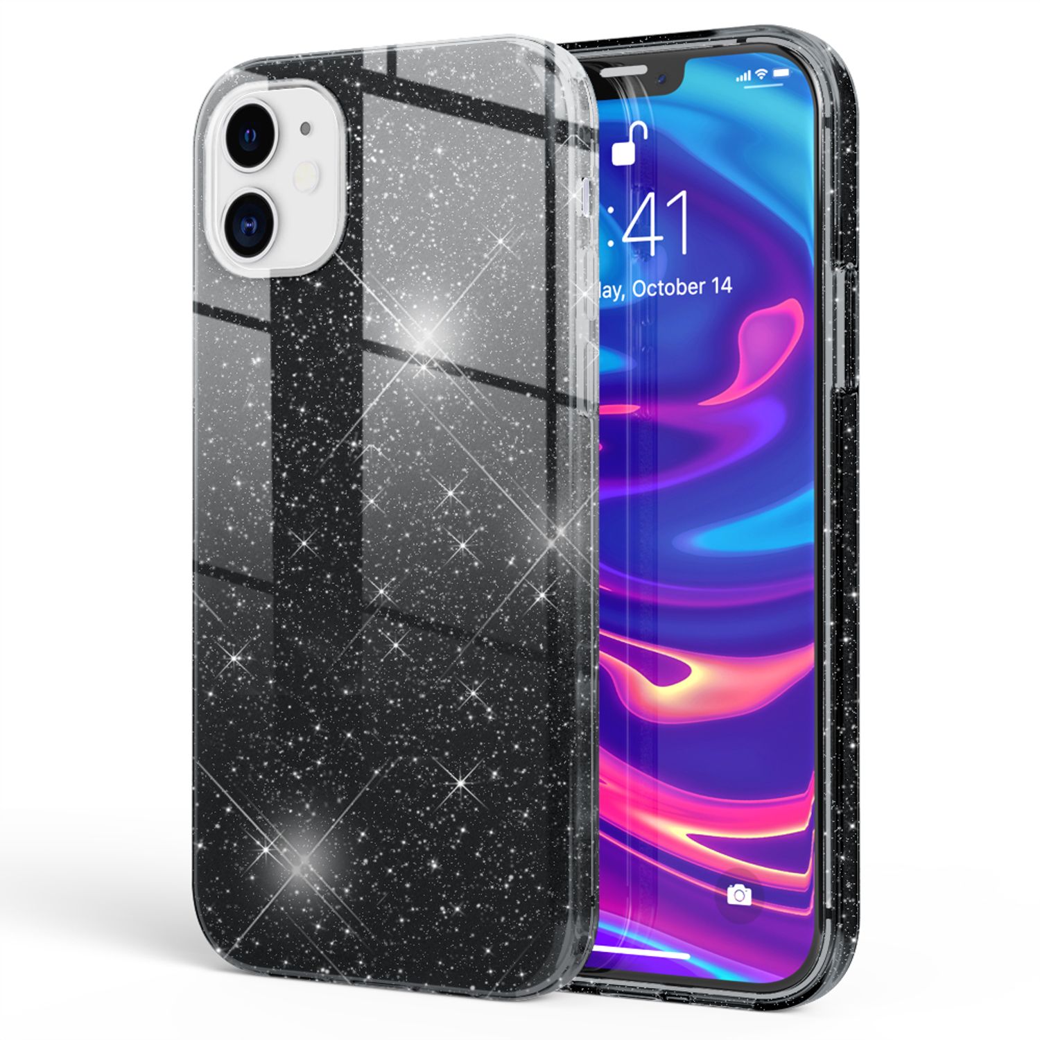 NALIA Glitzer Handy Hülle für iPhone 12 / 12 Pro, Bling Case Case Schutz Cover Schwarz NALIA Protective Hülle