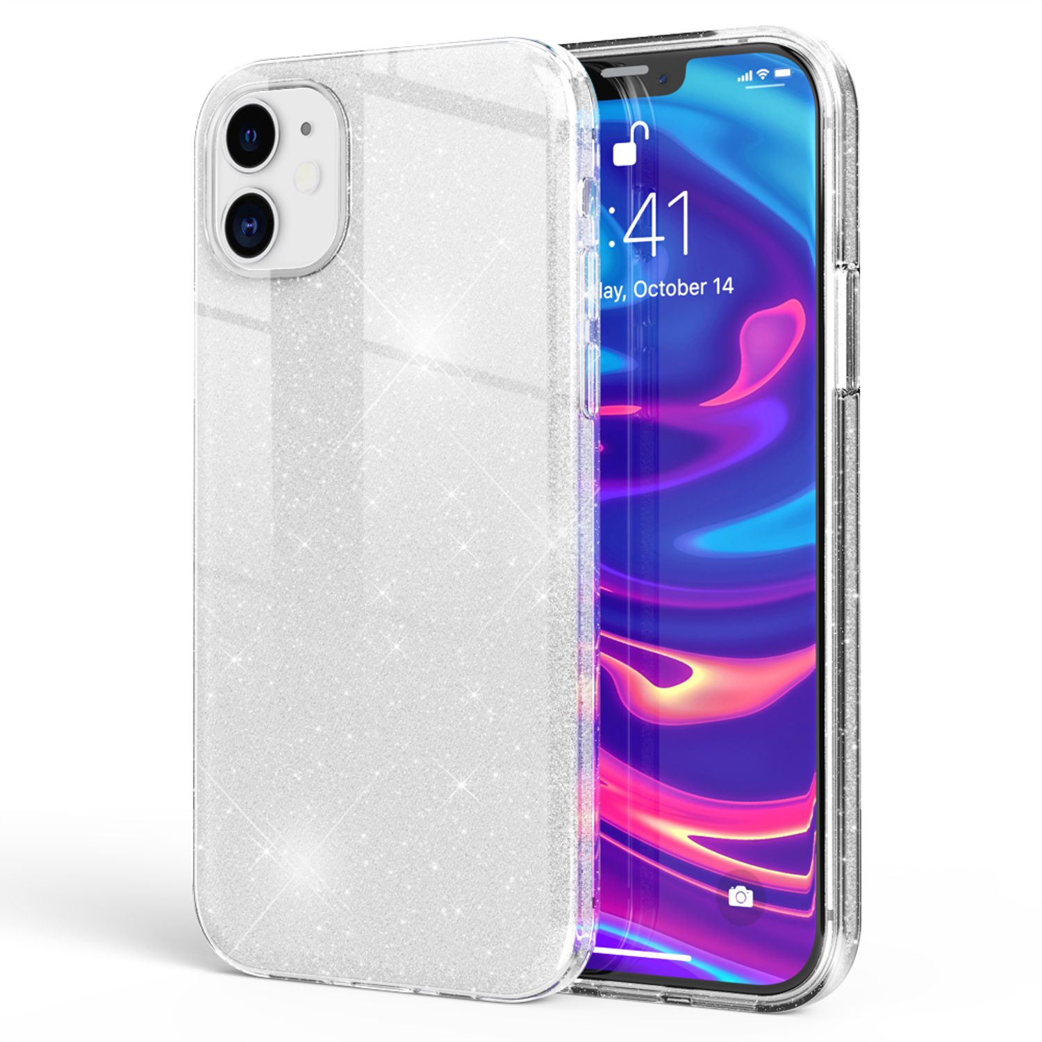 NALIA Glitzer Handy Hülle für iPhone 12 / 12 Pro, Bling Case Case Schutz Cover Silber NALIA Protective Hülle