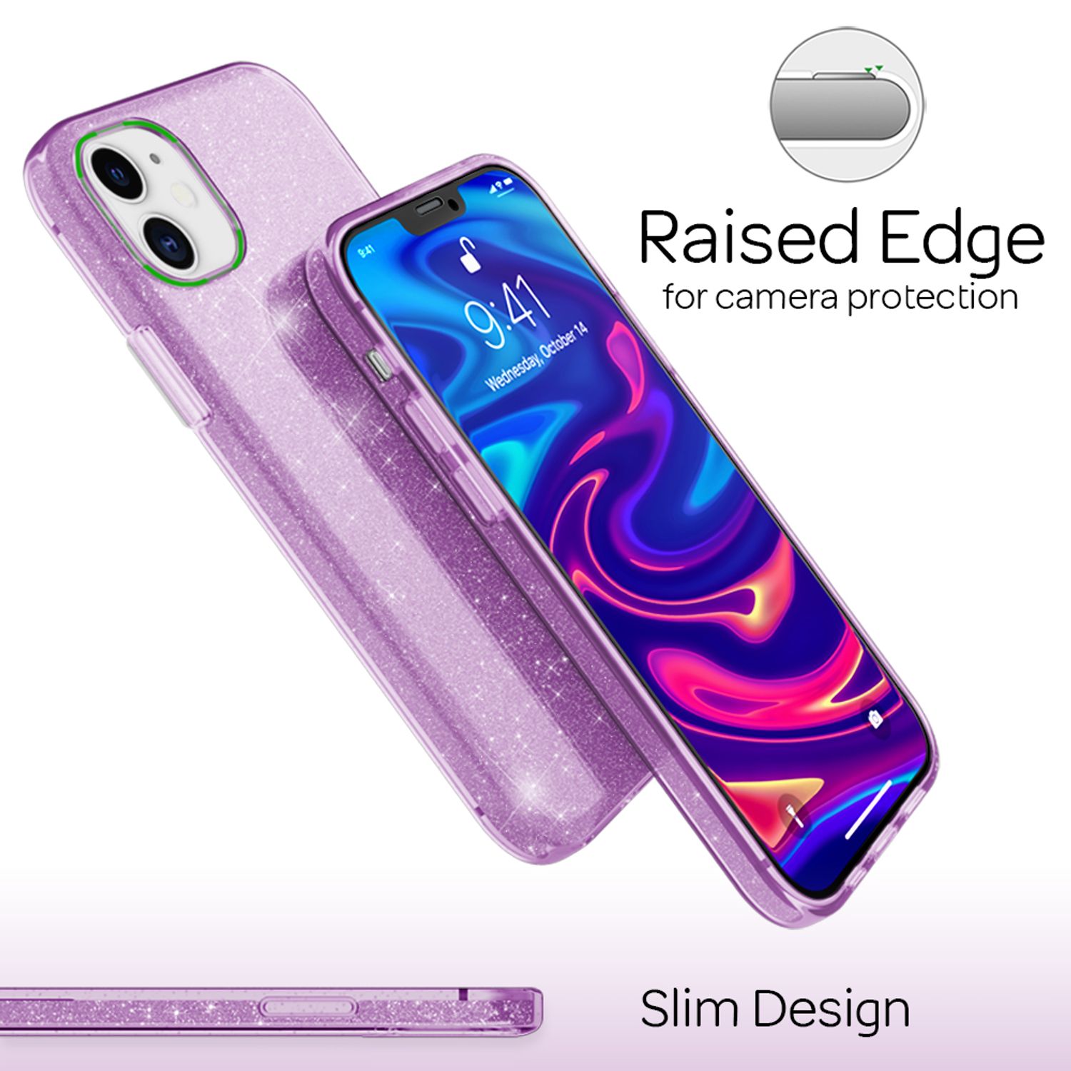 NALIA Glitzer Handy Hülle für iPhone 12 / 12 Pro, Bling Case Case Schutz Cover Lila NALIA Protective Hülle