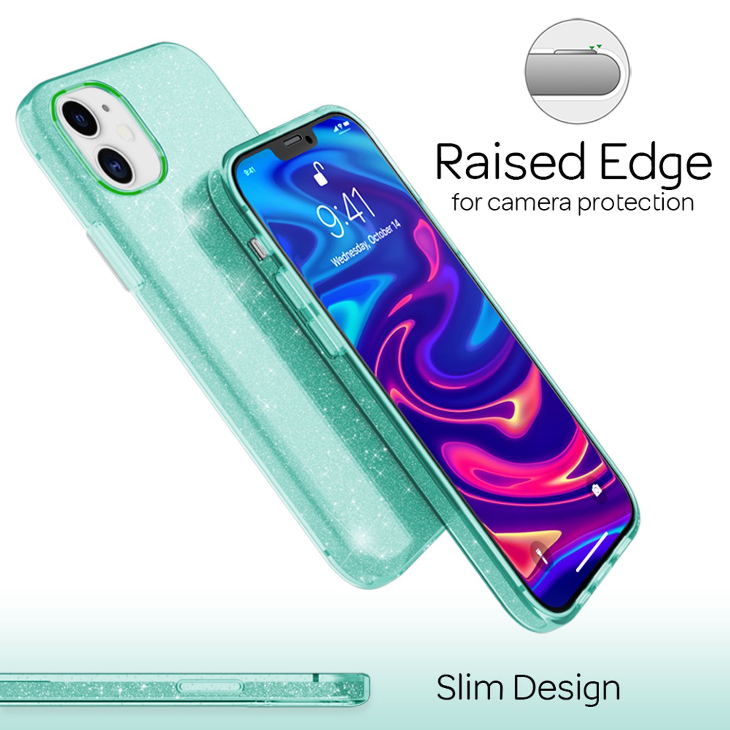 NALIA Glitzer Handy Hülle für iPhone 12 / 12 Pro, Bling Case Case Schutz Cover Mint-Grün NALIA Protective Hülle
