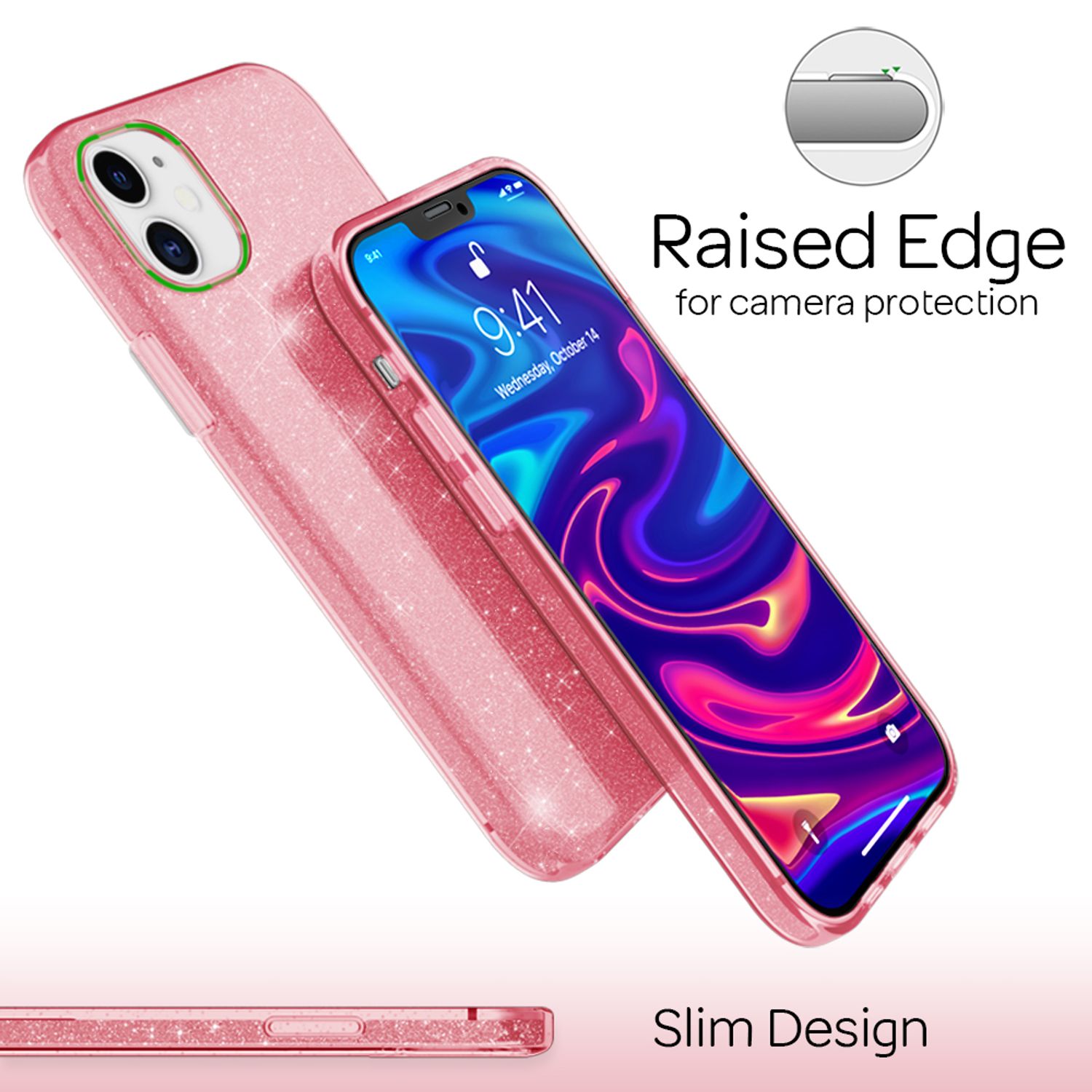 NALIA Glitzer Handy Hülle für iPhone 12 / 12 Pro, Bling Case Case Schutz Cover Pink NALIA Protective Hülle