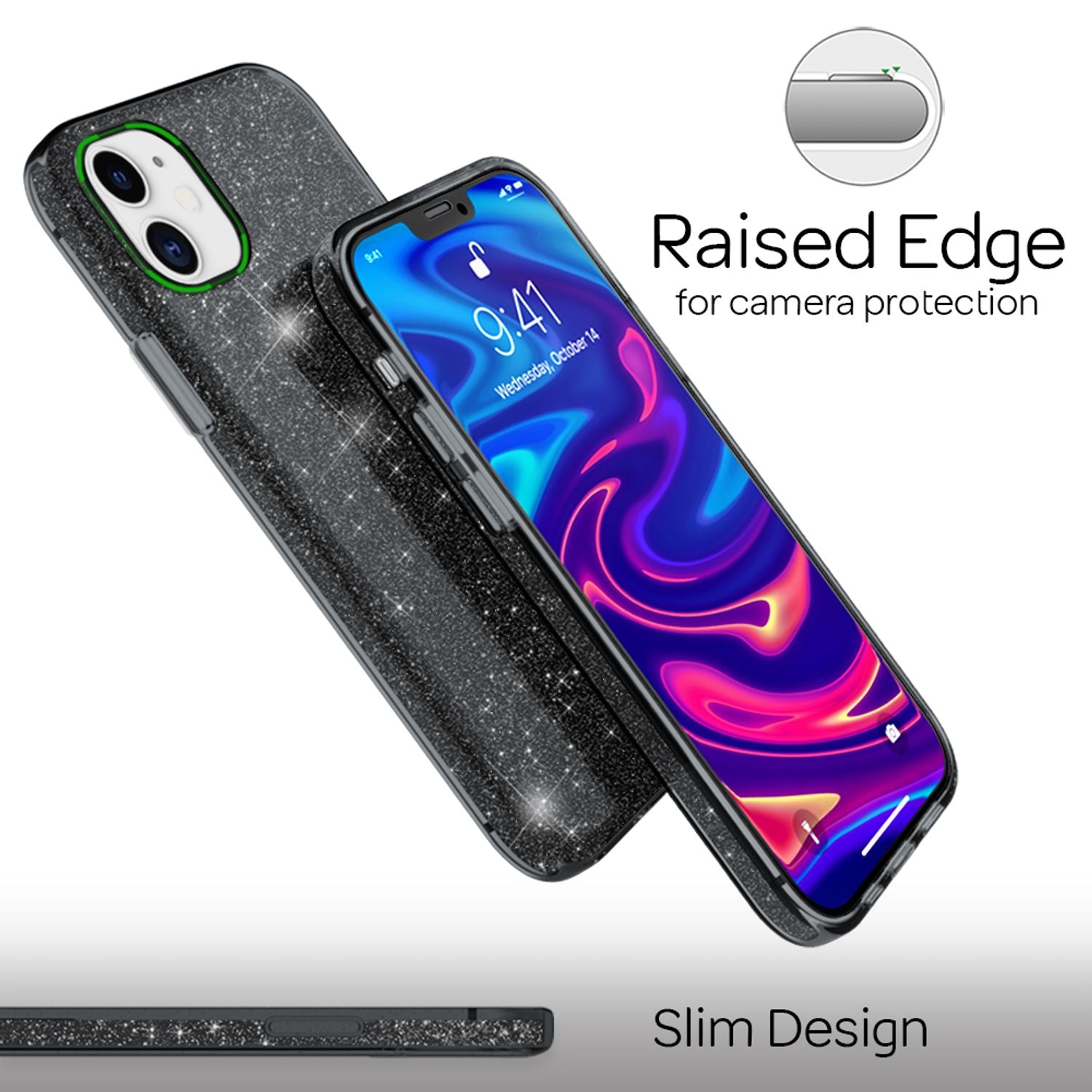 NALIA Glitzer Handy Hülle für iPhone 12 / 12 Pro, Bling Case Case Schutz Cover Schwarz NALIA Protective Hülle