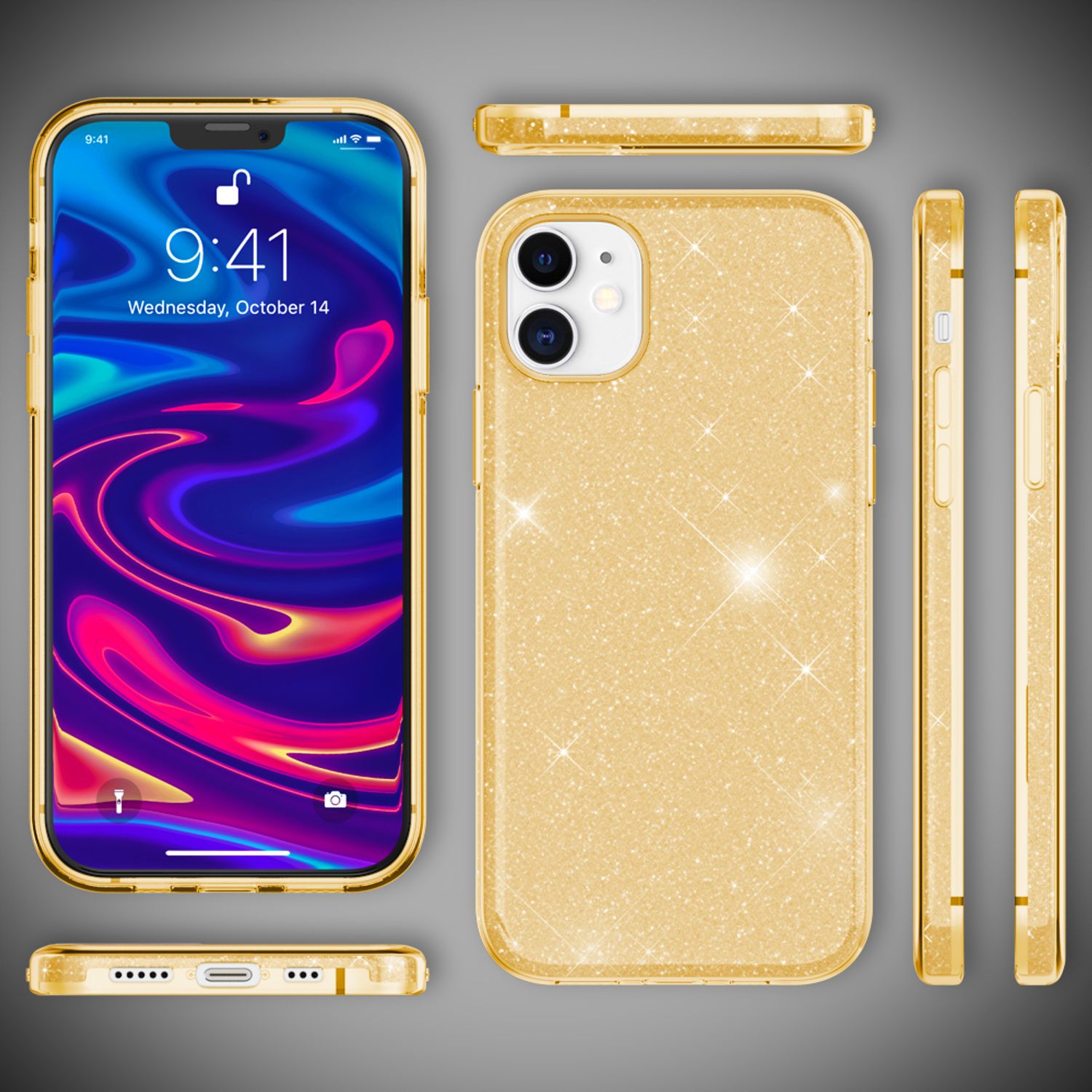 NALIA Glitzer Handy Hülle für iPhone 12 / 12 Pro, Bling Case Case Schutz Cover Gold NALIA Protective Hülle
