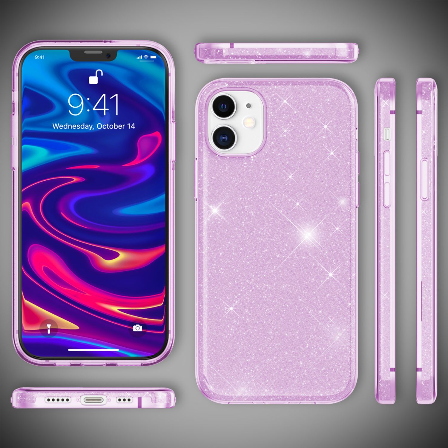 NALIA Glitzer Handy Hülle für iPhone 12 / 12 Pro, Bling Case Case Schutz Cover Lila NALIA Protective Hülle