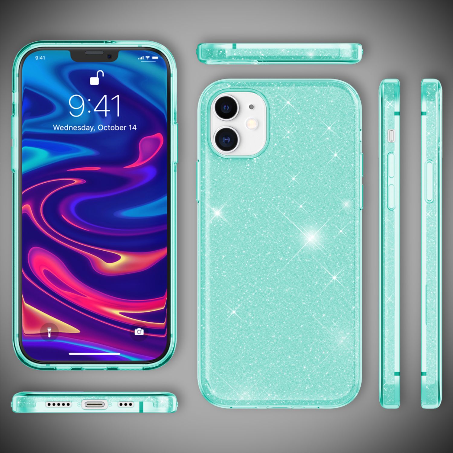NALIA Glitzer Handy Hülle für iPhone 12 / 12 Pro, Bling Case Case Schutz Cover Mint-Grün NALIA Protective Hülle