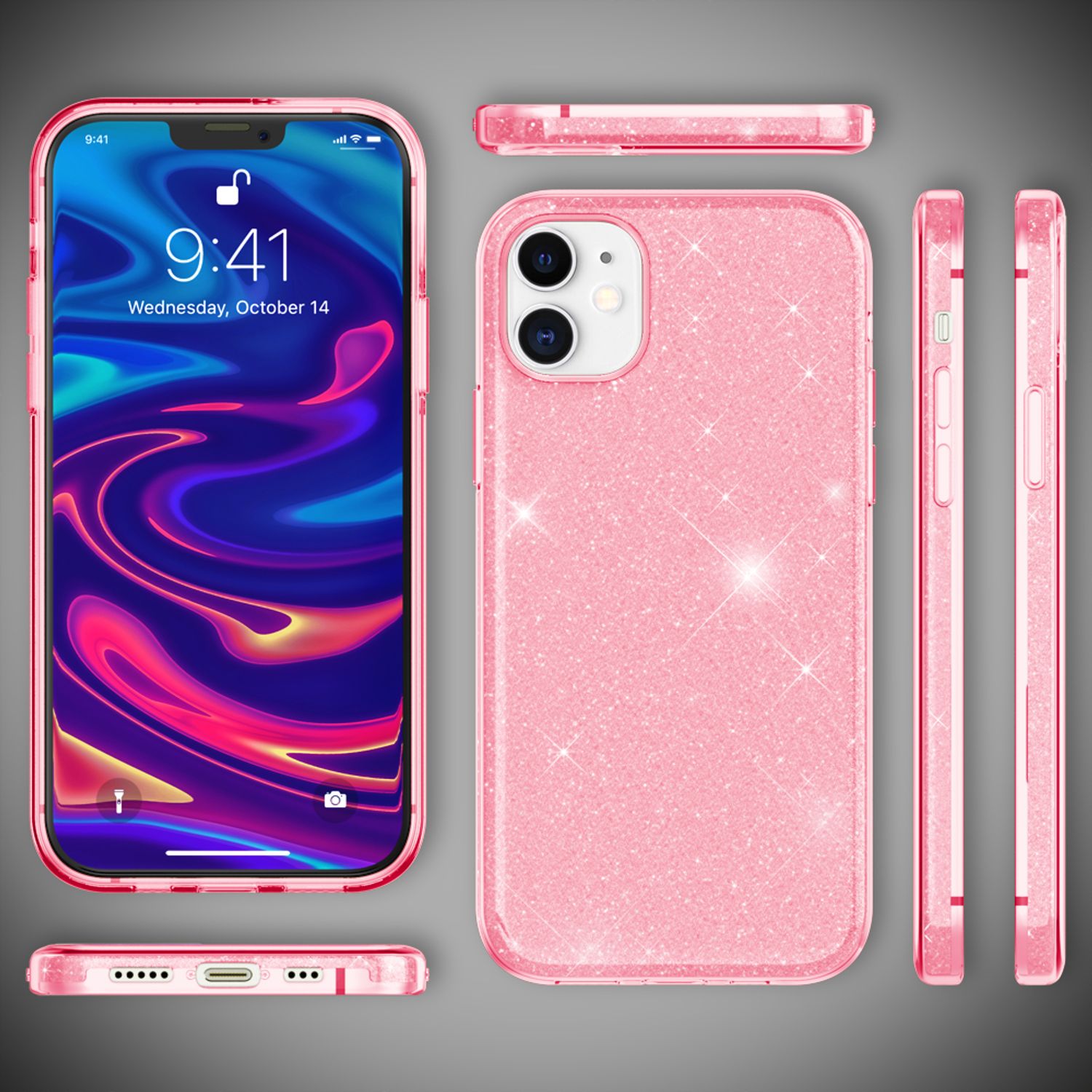 NALIA Glitzer Handy Hülle für iPhone 12 / 12 Pro, Bling Case Case Schutz Cover Pink NALIA Protective Hülle