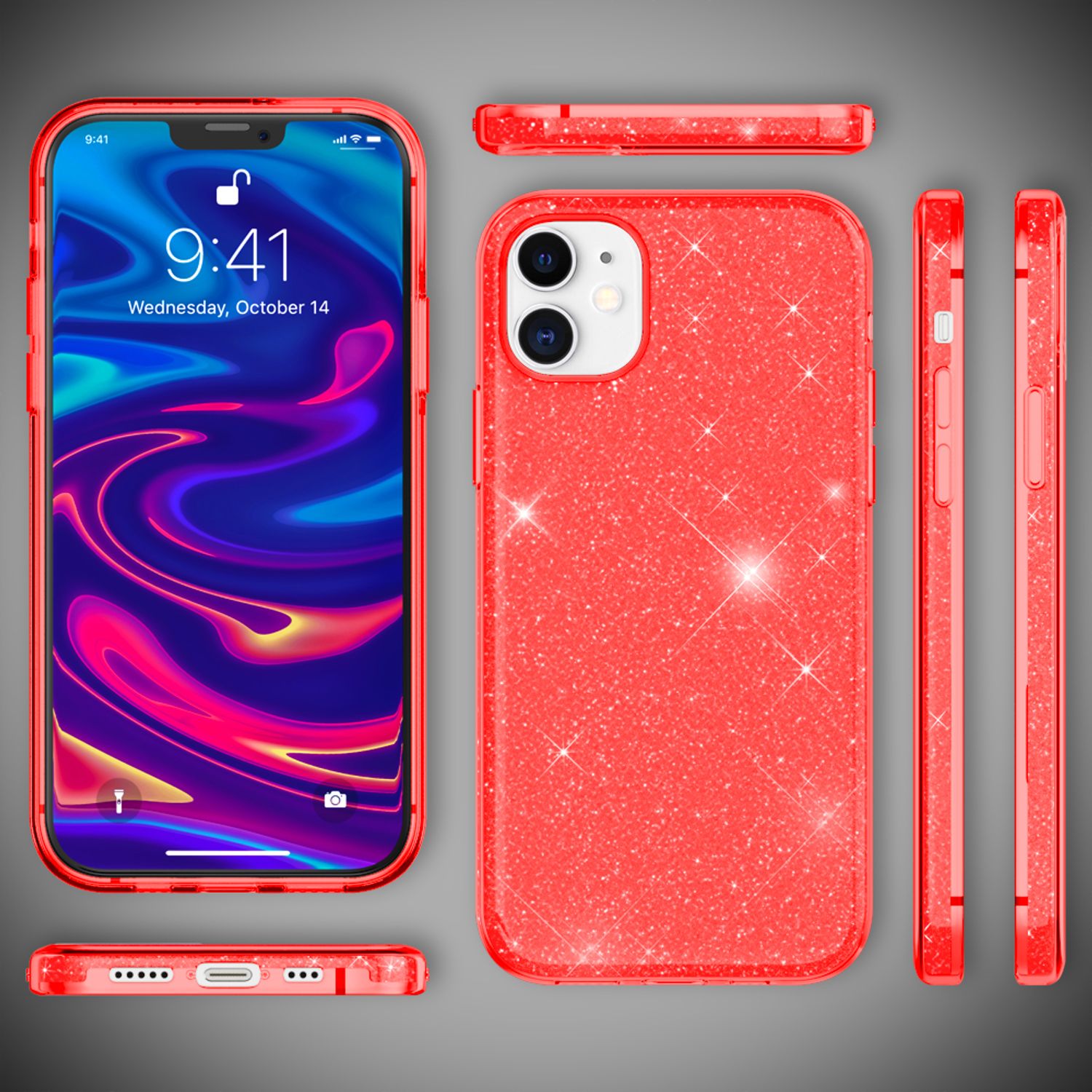 NALIA Glitzer Handy Hülle für iPhone 12 / 12 Pro, Bling Case Case Schutz Cover Rot NALIA Protective Hülle