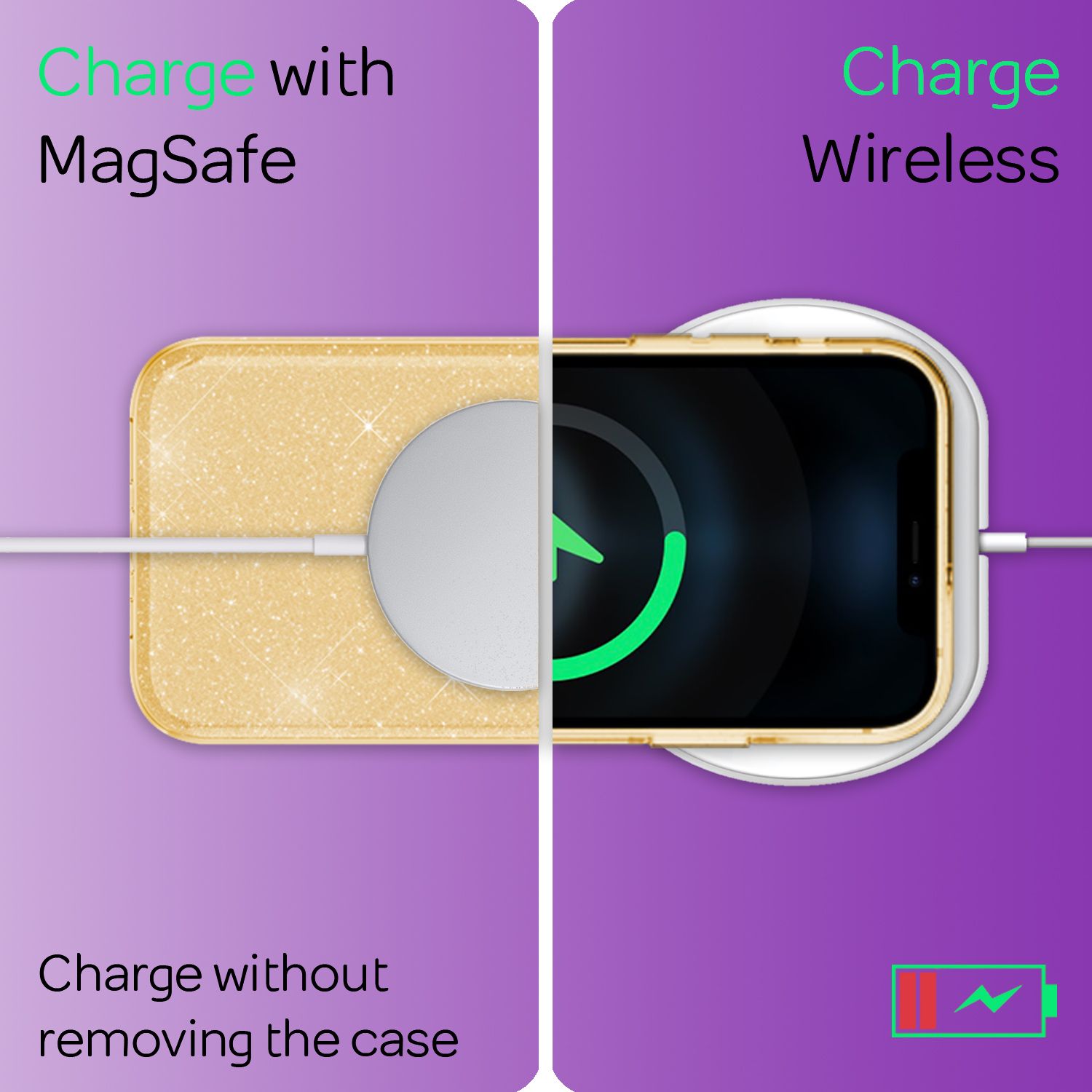 NALIA Glitzer Handy Hülle für iPhone 12 / 12 Pro, Bling Case Case Schutz Cover Gold NALIA Protective Hülle