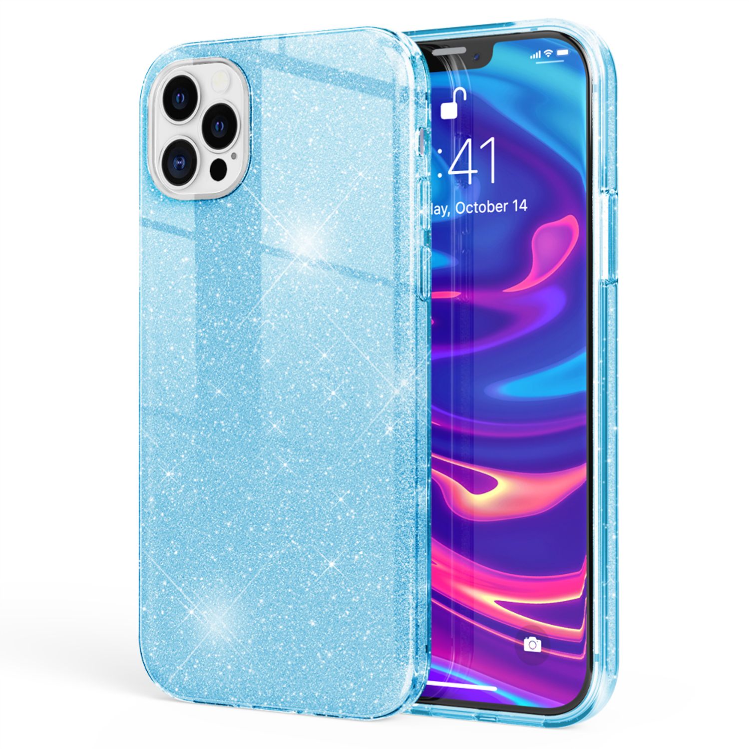 NALIA Glitzer Handy Hülle für iPhone 12 Pro Max, Bling Case Glitter Cover Bumper Blau NALIA Protective Hülle
