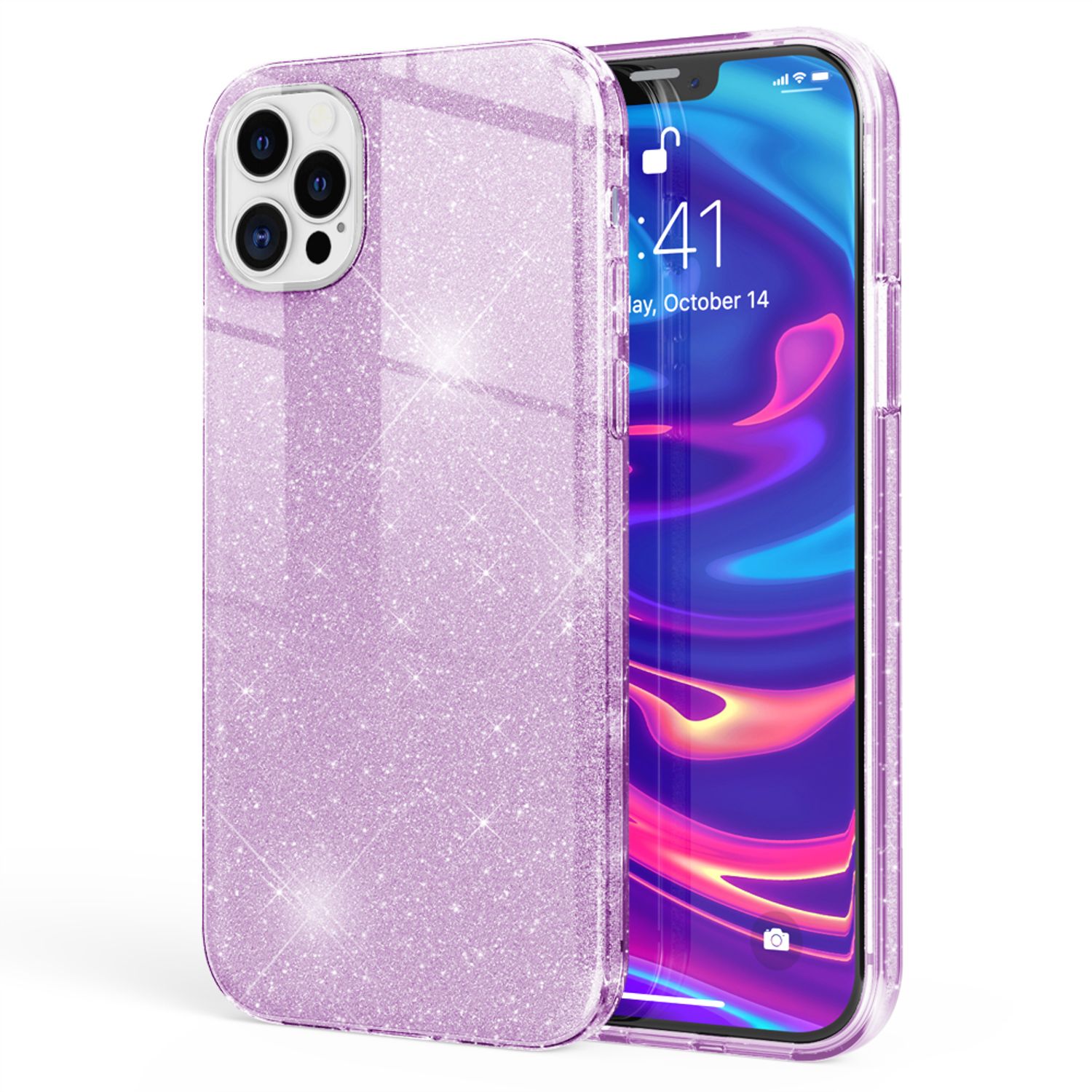 NALIA Glitzer Handy Hülle für iPhone 12 Pro Max, Bling Case Glitter Cover Bumper Lila NALIA Protective Hülle