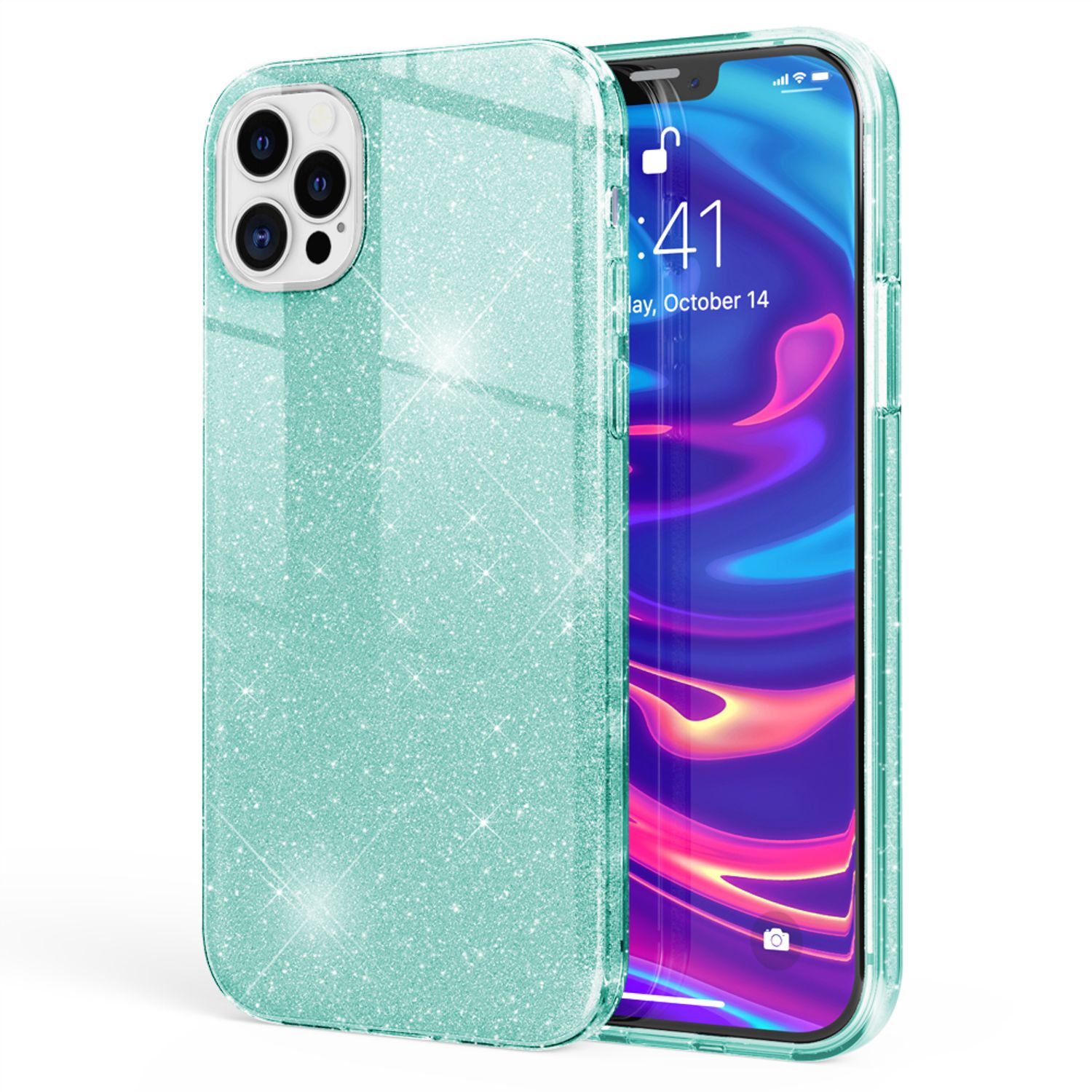 NALIA Glitzer Handy Hülle für iPhone 12 Pro Max, Bling Case Glitter Cover Bumper Mintgrün NALIA Protective Hülle