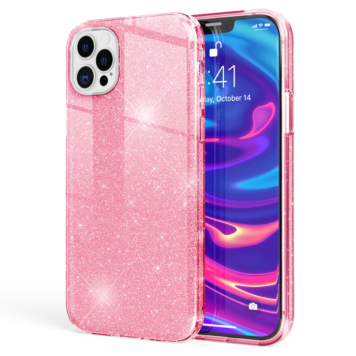 NALIA Glitzer Handy Hülle für iPhone 12 Pro Max, Bling Case Glitter Cover Bumper Pink NALIA Protective Hülle