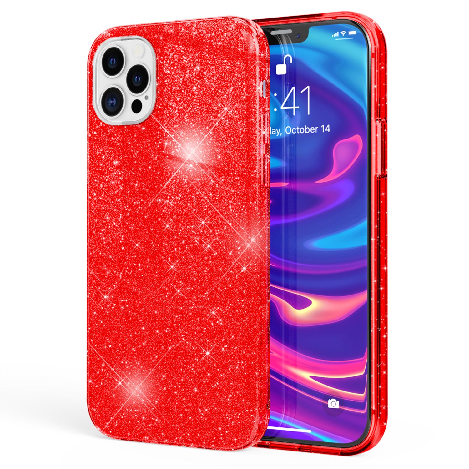 NALIA Glitzer Handy Hülle für iPhone 12 Pro Max, Bling Case Glitter Cover Bumper Rot NALIA Protective Hülle