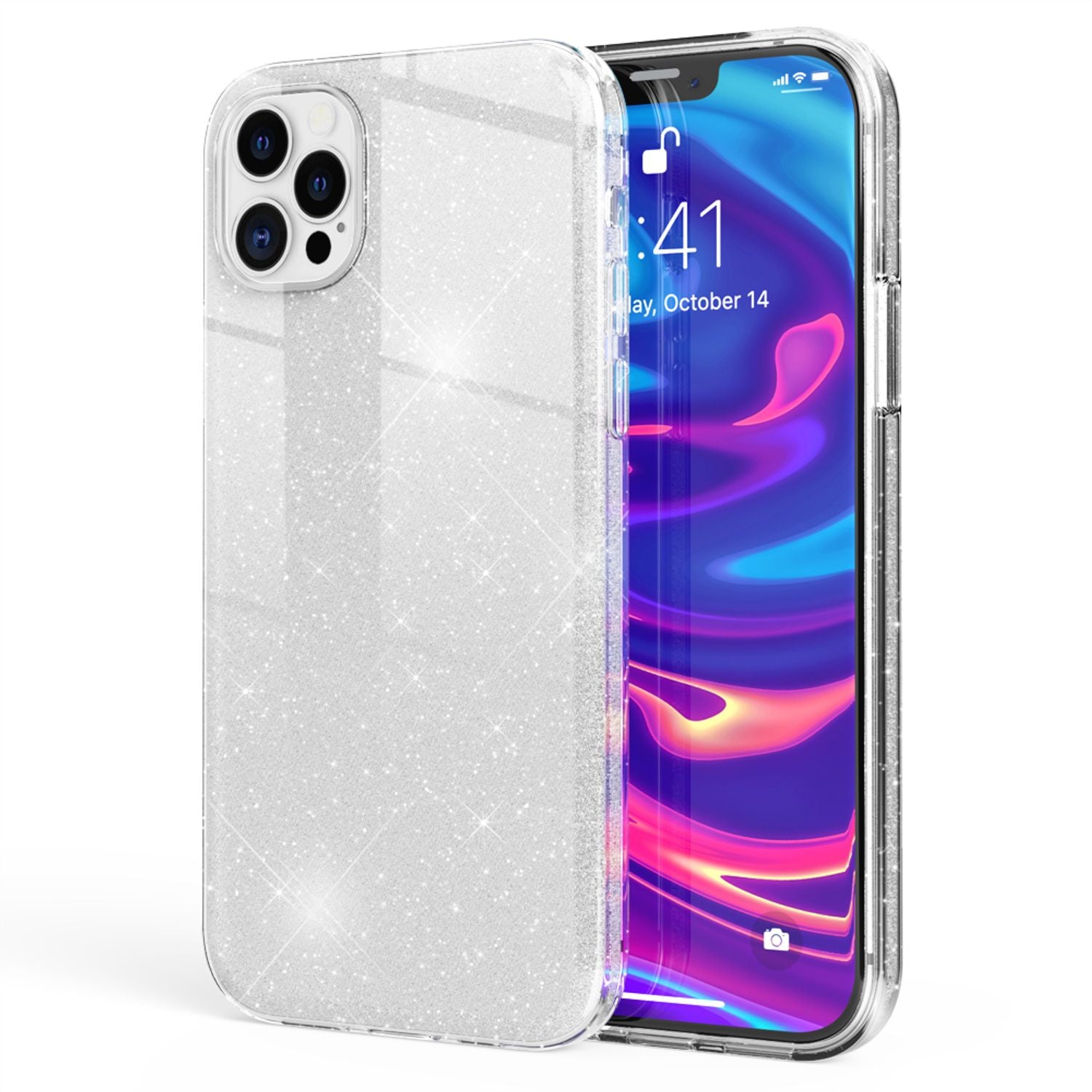 NALIA Glitzer Handy Hülle für iPhone 12 Pro Max, Bling Case Glitter Cover Bumper Silber NALIA Protective Hülle