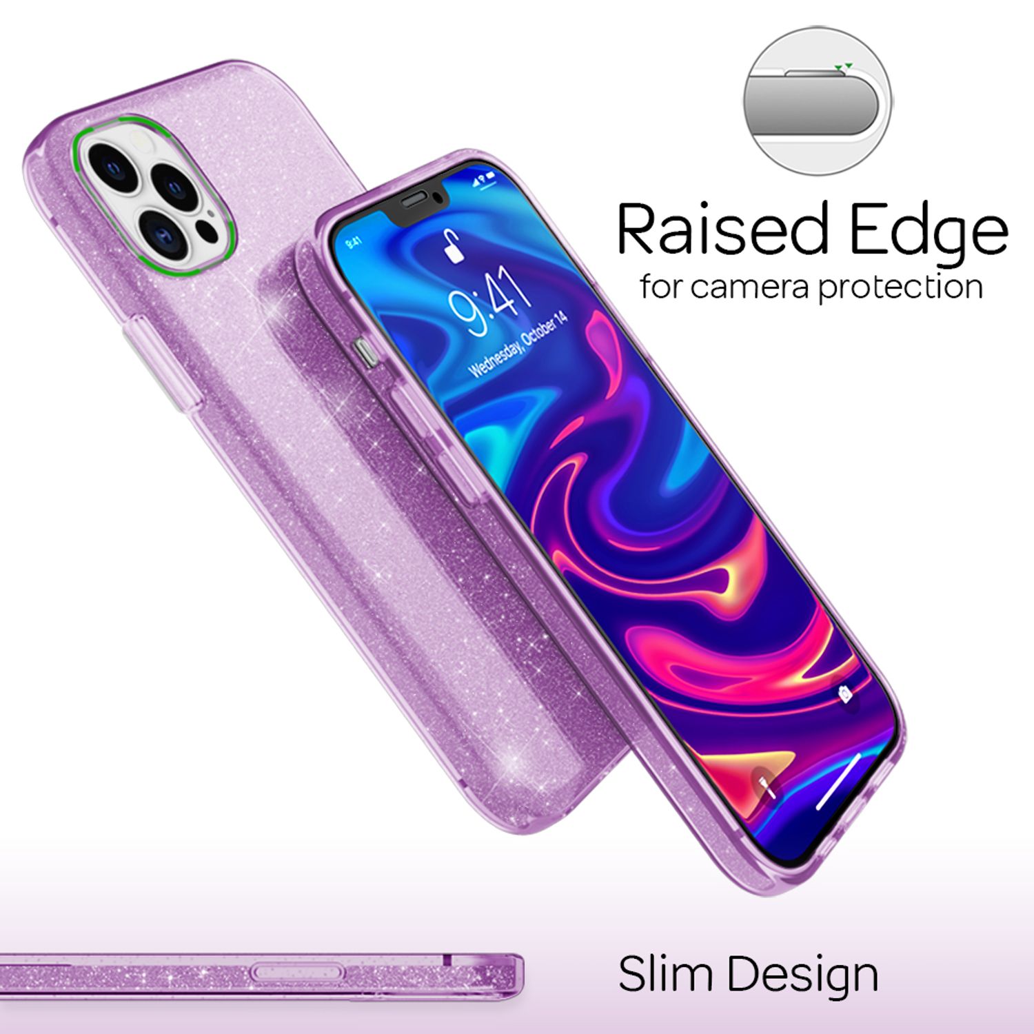 NALIA Glitzer Handy Hülle für iPhone 12 Pro Max, Bling Case Glitter Cover Bumper Lila NALIA Protective Hülle