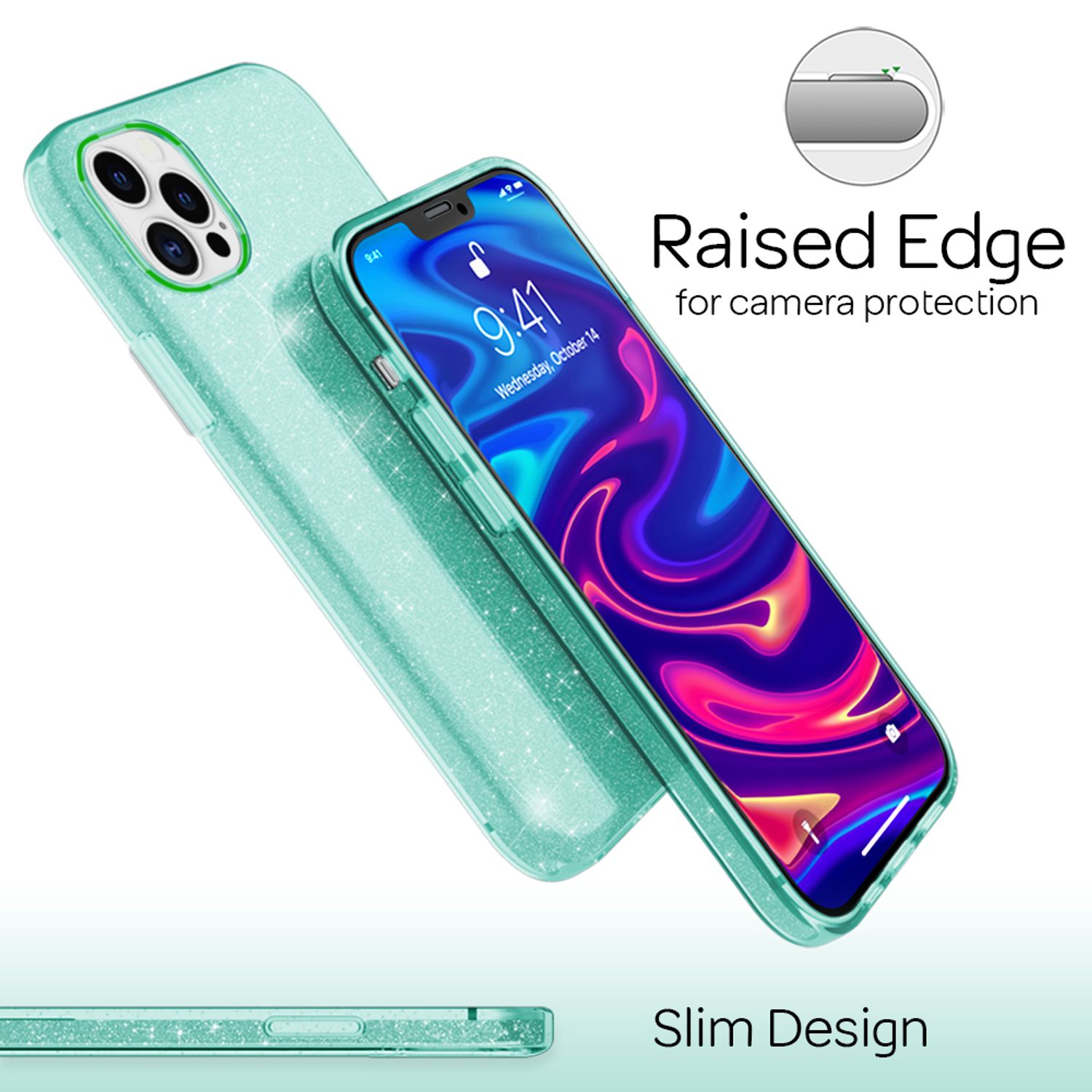 NALIA Glitzer Handy Hülle für iPhone 12 Pro Max, Bling Case Glitter Cover Bumper Mintgrün NALIA Protective Hülle