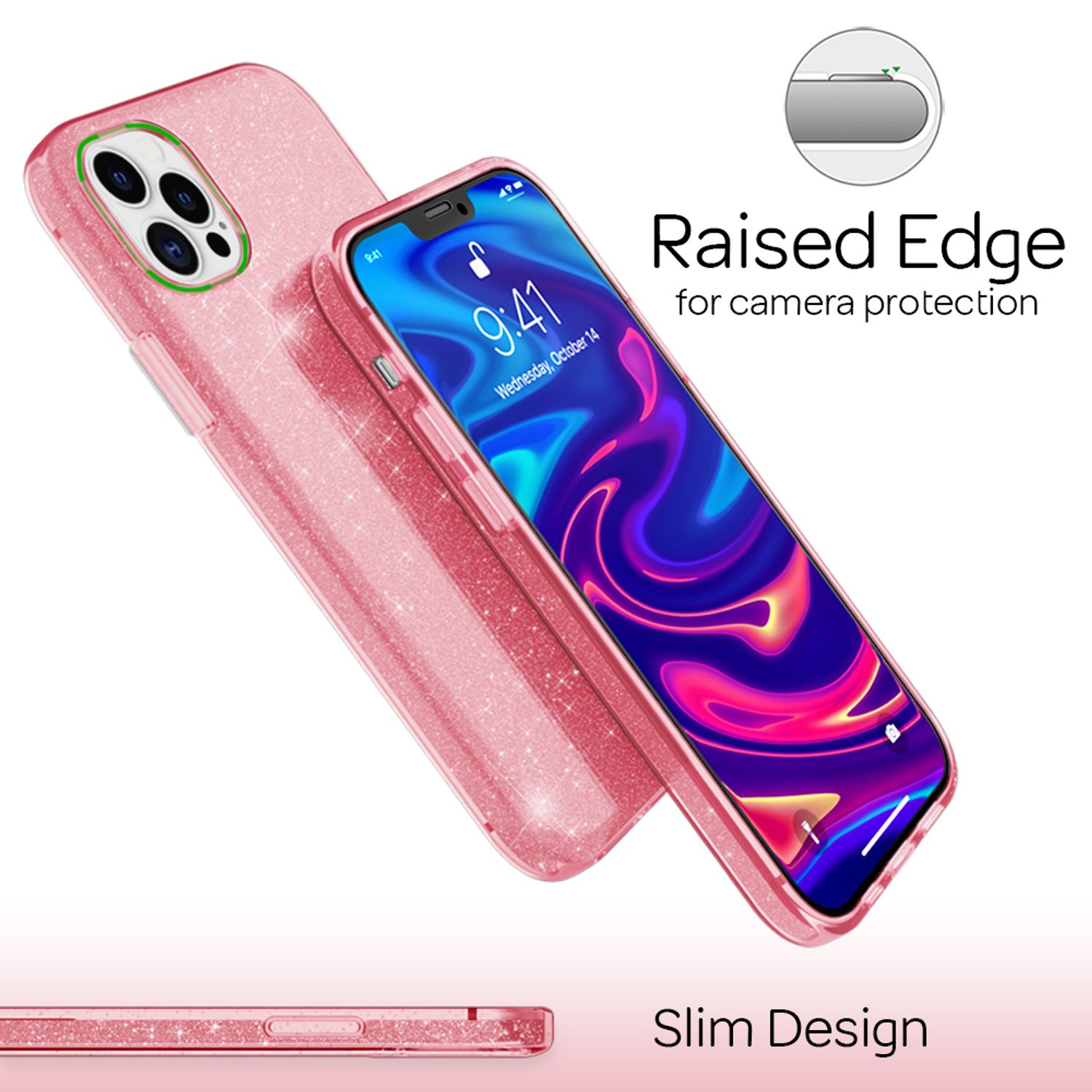 NALIA Glitzer Handy Hülle für iPhone 12 Pro Max, Bling Case Glitter Cover Bumper Pink NALIA Protective Hülle