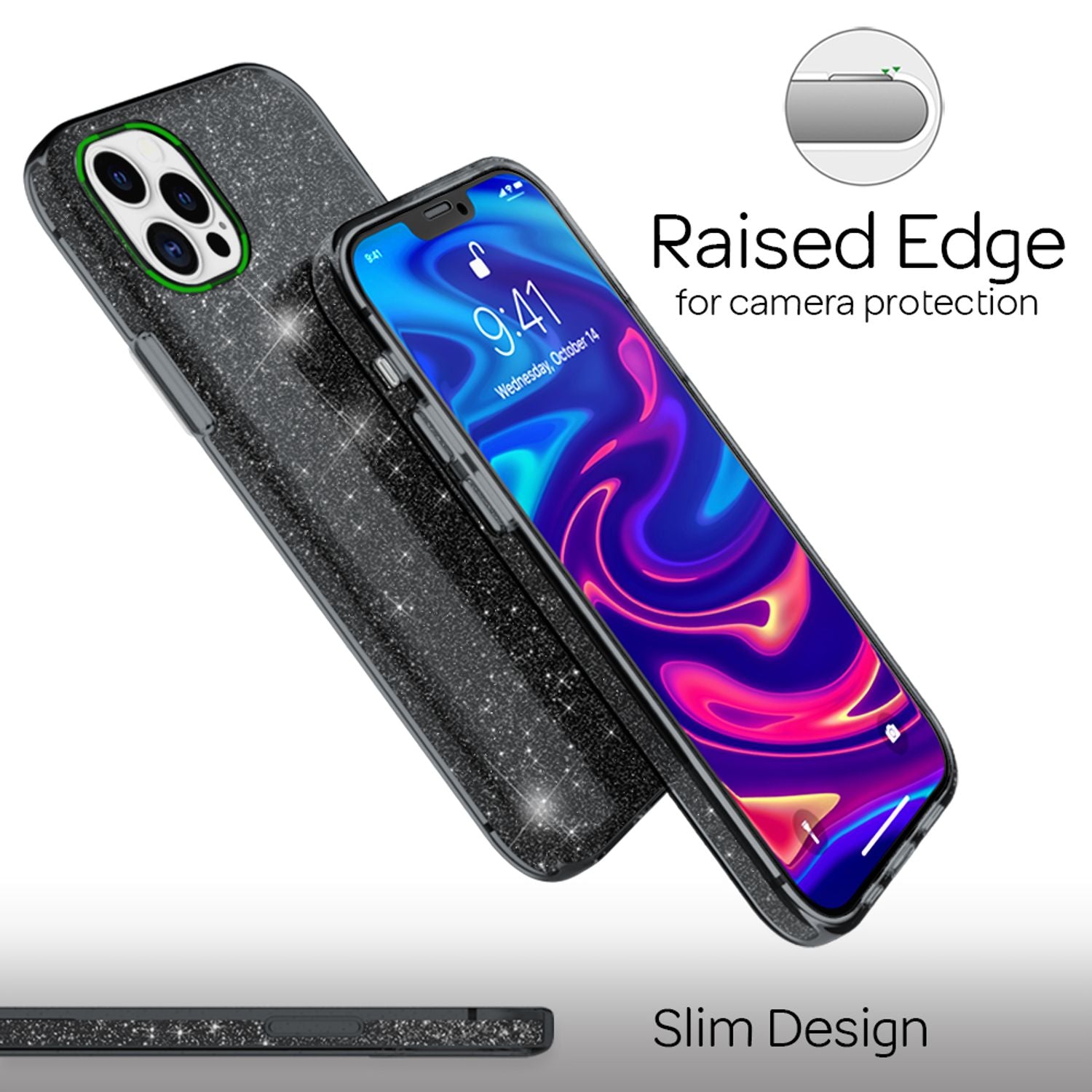 NALIA Glitzer Handy Hülle für iPhone 12 Pro Max, Bling Case Glitter Cover Bumper Schwarz NALIA Protective Hülle