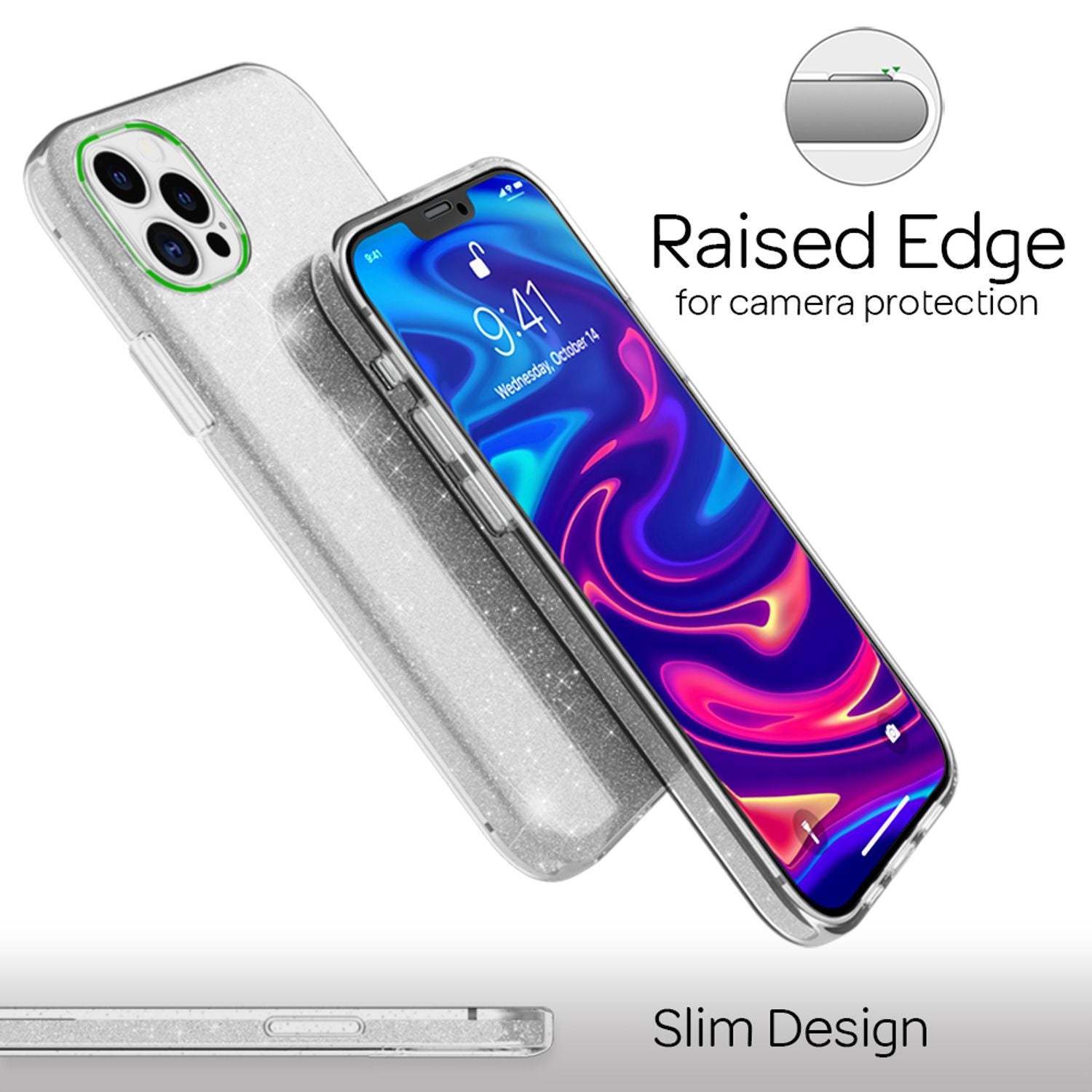 NALIA Glitzer Handy Hülle für iPhone 12 Pro Max, Bling Case Glitter Cover Bumper Silber NALIA Protective Hülle