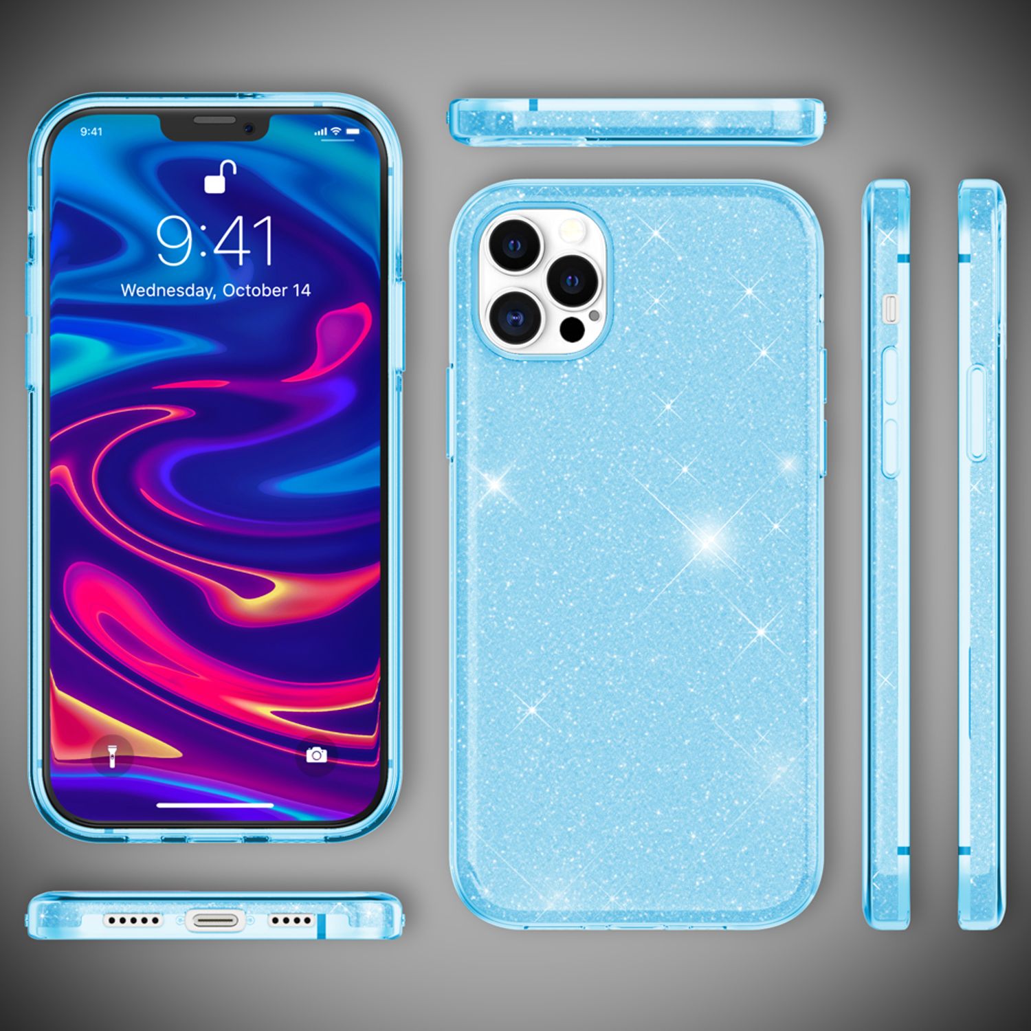 NALIA Glitzer Handy Hülle für iPhone 12 Pro Max, Bling Case Glitter Cover Bumper Blau NALIA Protective Hülle