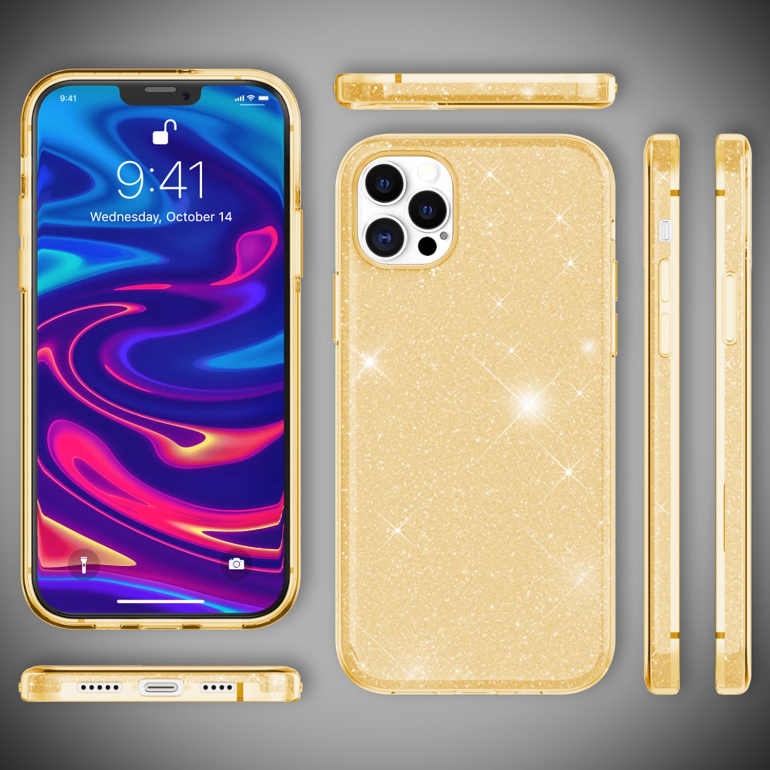 NALIA Glitzer Handy Hülle für iPhone 12 Pro Max, Bling Case Glitter Cover Bumper Gold NALIA Protective Hülle