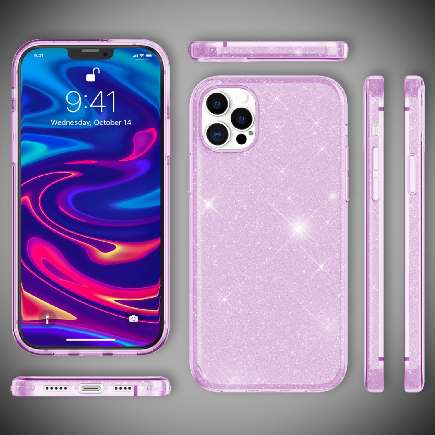 NALIA Glitzer Handy Hülle für iPhone 12 Pro Max, Bling Case Glitter Cover Bumper Lila NALIA Protective Hülle