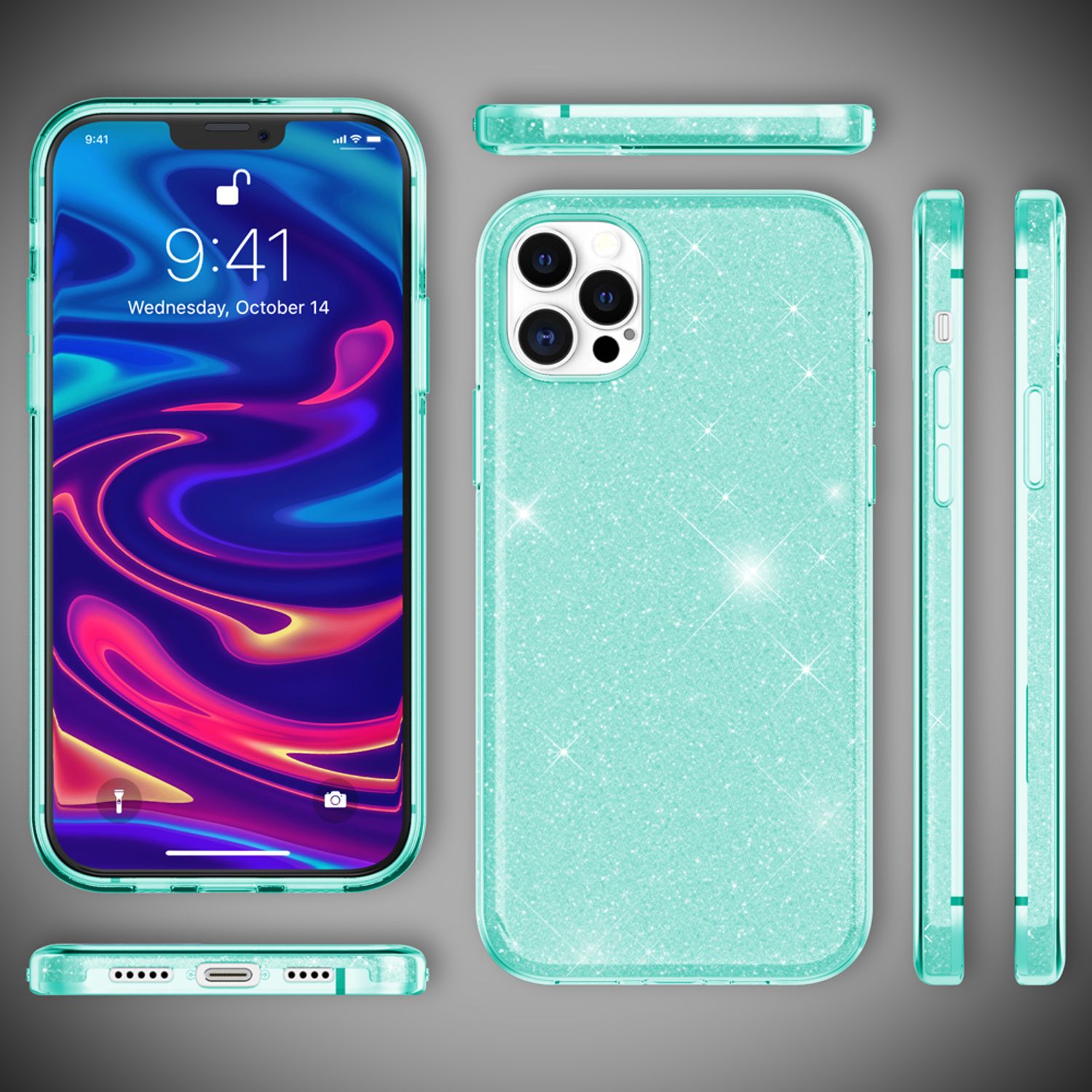 NALIA Glitzer Handy Hülle für iPhone 12 Pro Max, Bling Case Glitter Cover Bumper Mintgrün NALIA Protective Hülle