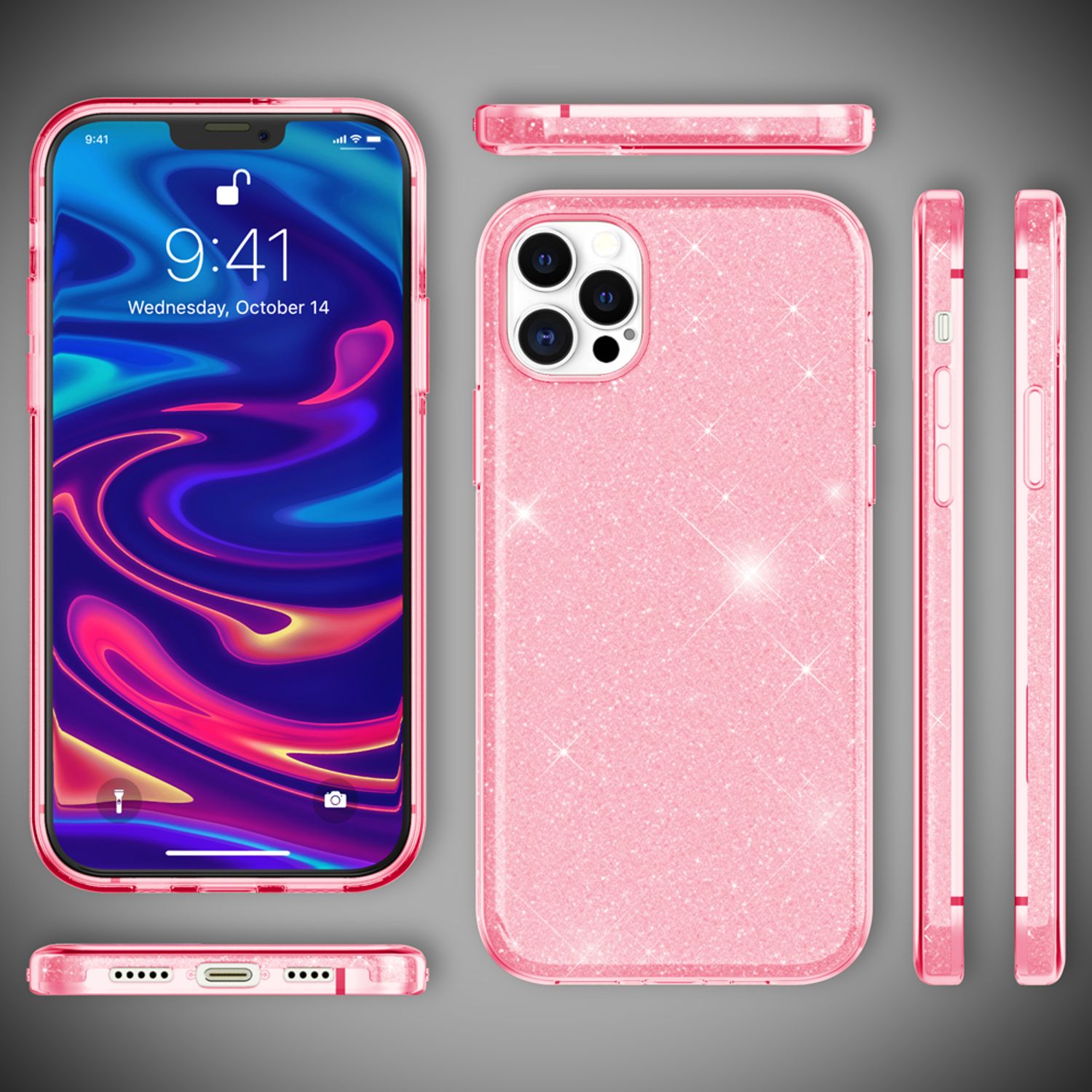NALIA Glitzer Handy Hülle für iPhone 12 Pro Max, Bling Case Glitter Cover Bumper Pink NALIA Protective Hülle