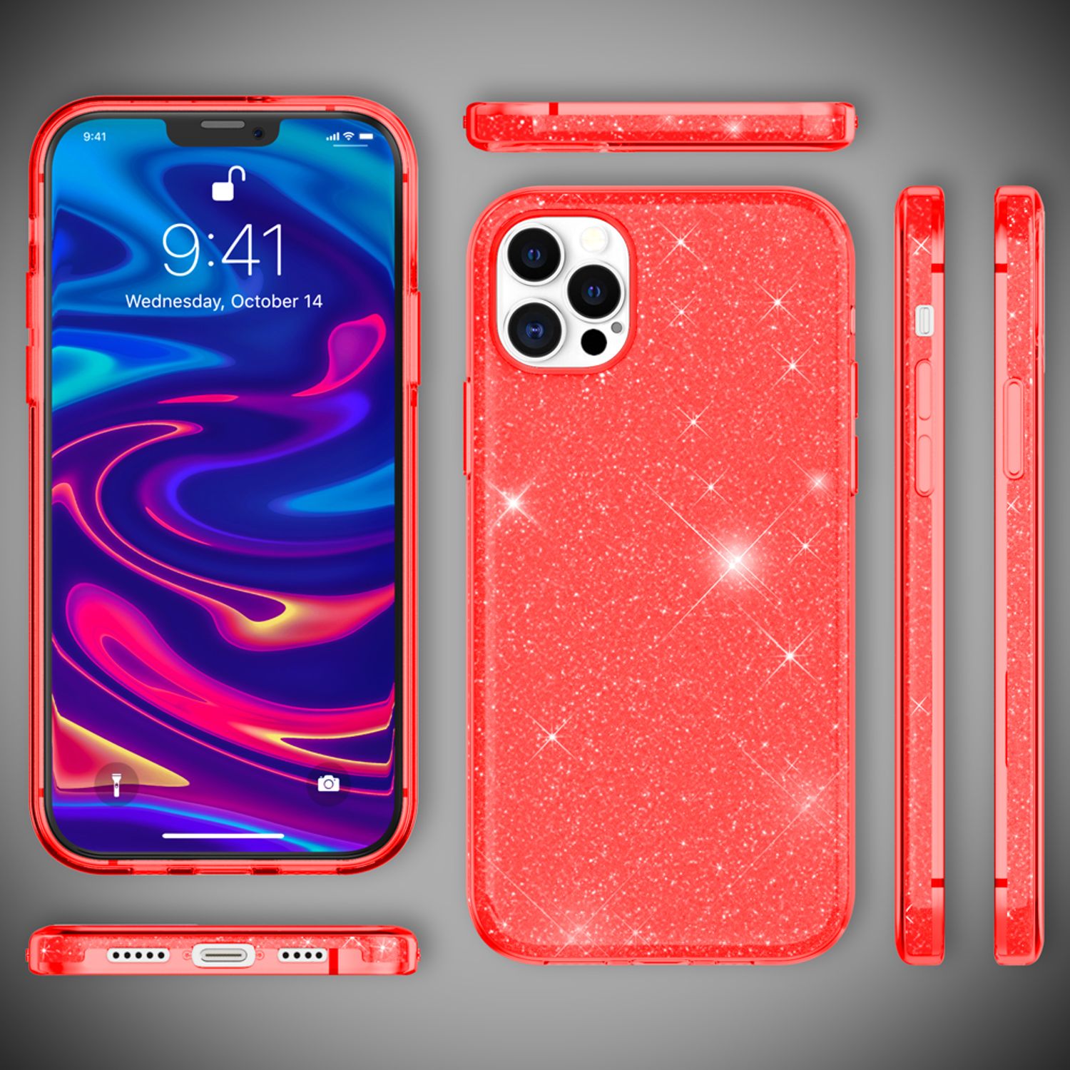 NALIA Glitzer Handy Hülle für iPhone 12 Pro Max, Bling Case Glitter Cover Bumper Rot NALIA Protective Hülle