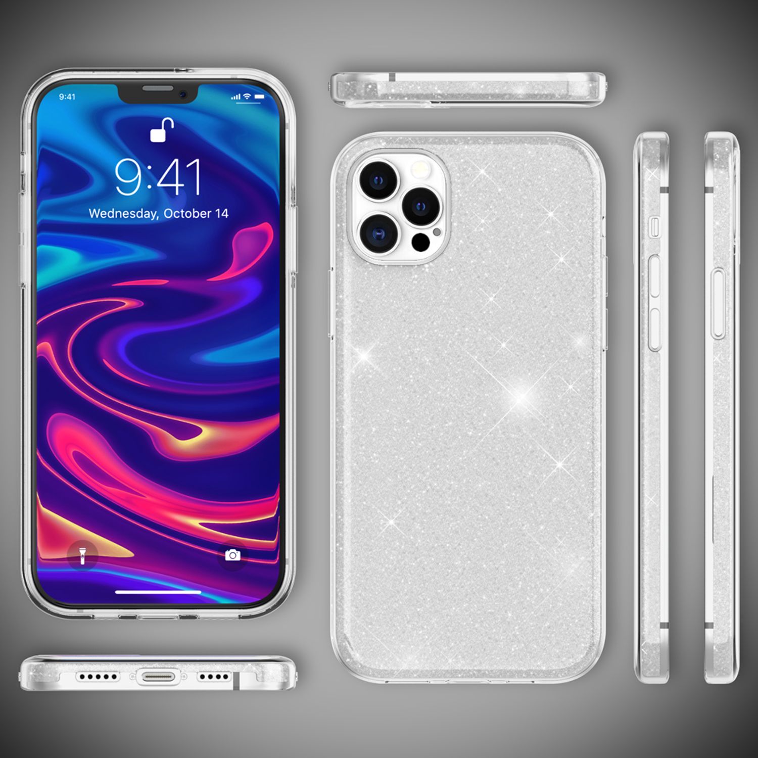 NALIA Glitzer Handy Hülle für iPhone 12 Pro Max, Bling Case Glitter Cover Bumper Silber NALIA Protective Hülle