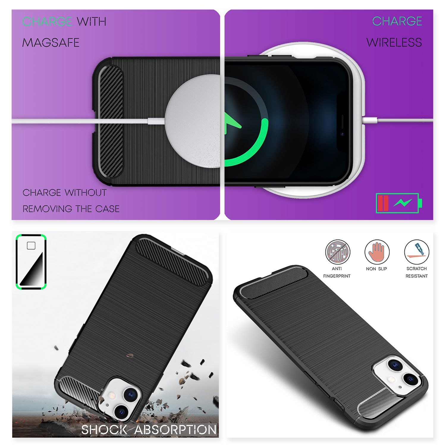 NALIA Carbon Case für iPhone 12/ iPhone 12 Pro, Silikon Handy Hülle Schutz Cover Default Title NALIA Protective Hülle