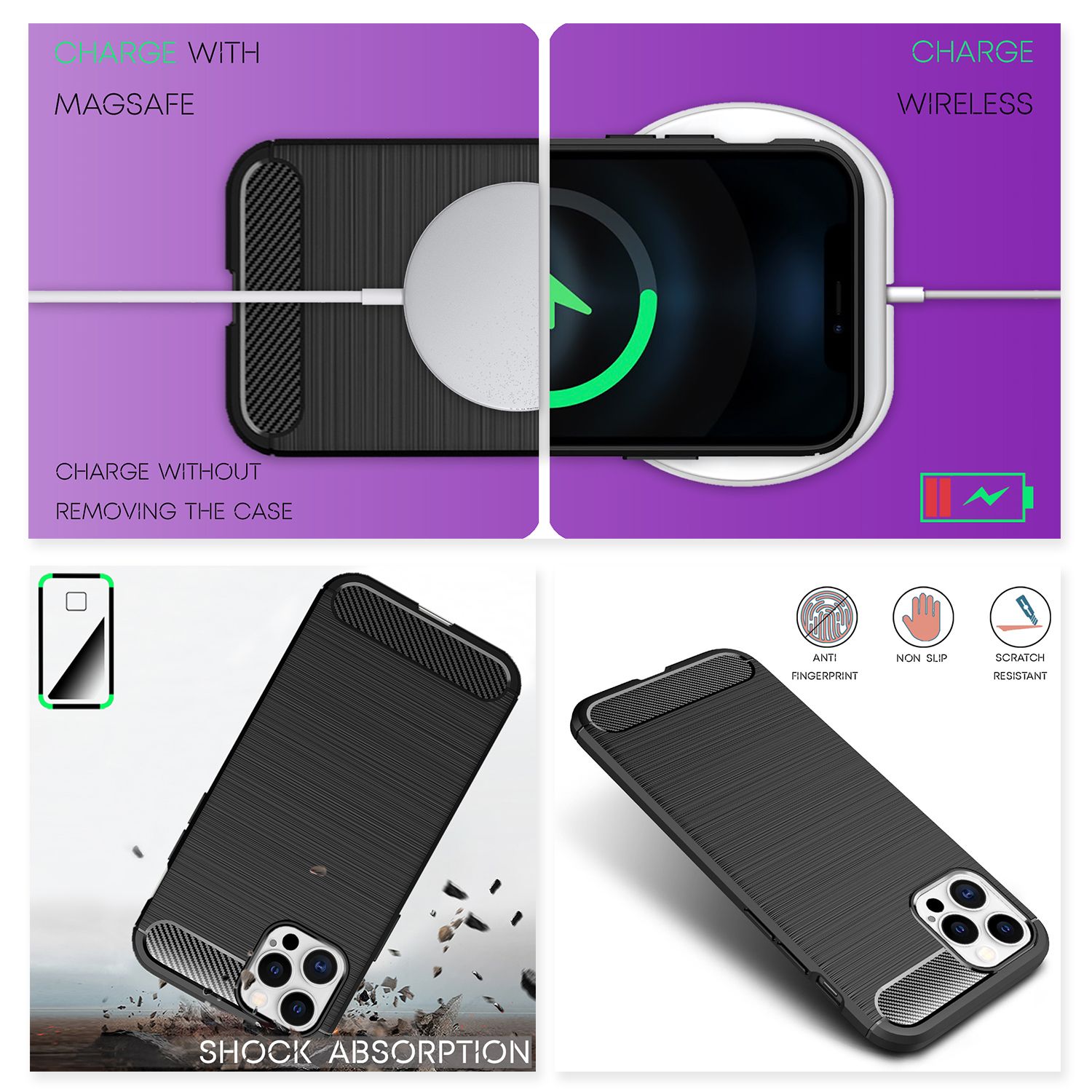 NALIA Carbon Case für iPhone 12 Pro Max, Silikon Handy Hülle Cover Schutz Tasche Default Title NALIA Protective Hülle