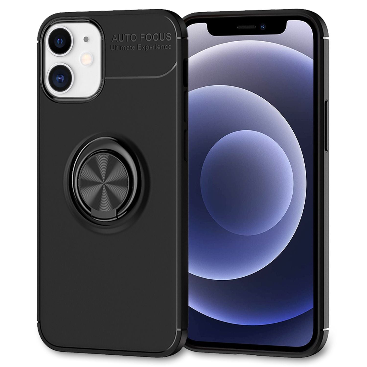 NALIA Ring Handyhülle für iPhone 12 mini, Handy Cover Case Schutz Tasche Schale Etui Schwarz NALIA Protective Hülle