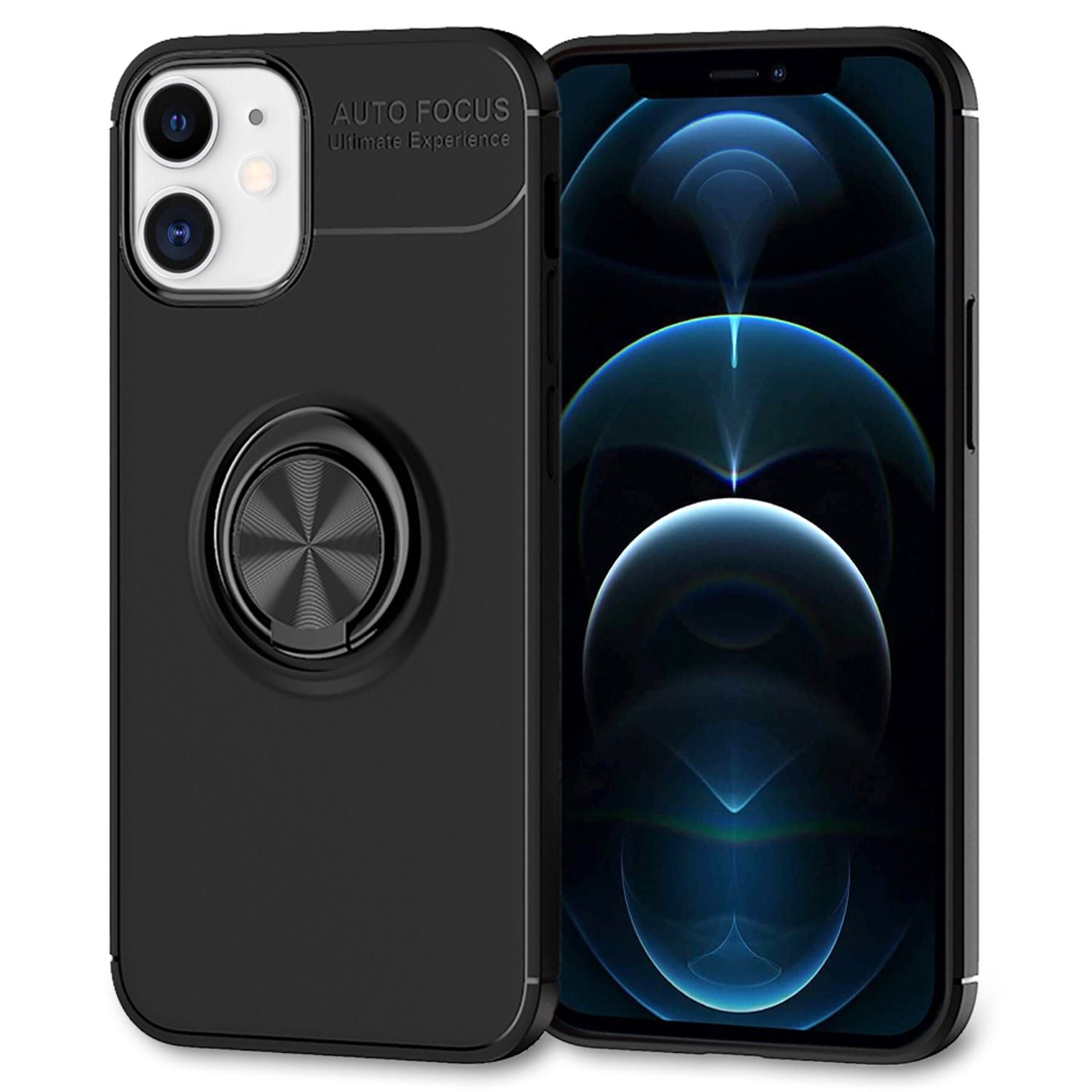 NALIA Ring Handyhülle für iPhone 12 / iPhone 12 Pro, Handy Cover Case Schutz Etui TPU Schwarz NALIA Protective Hülle