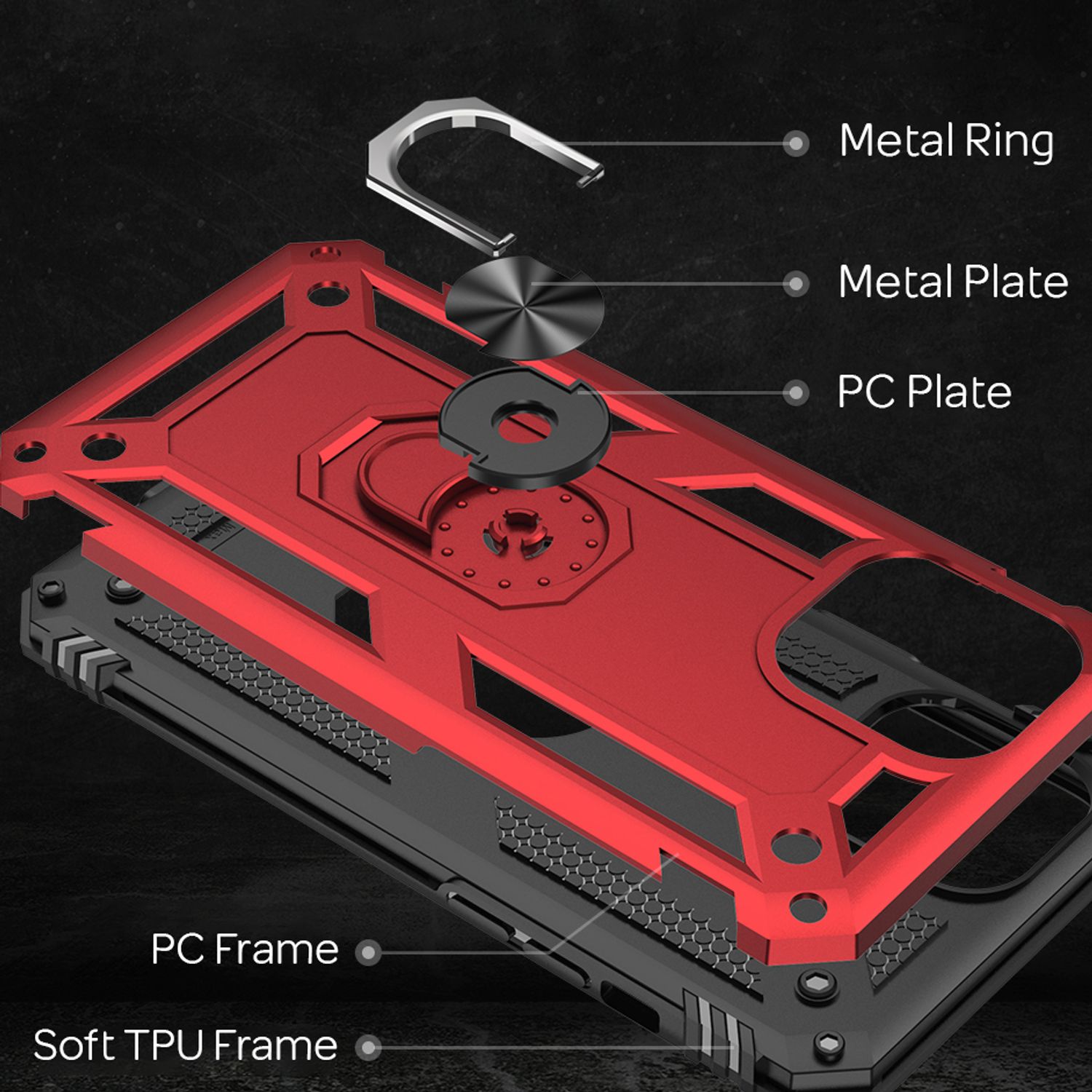 NALIA Ring Hülle für iPhone 12 mini, Silikon Cover Hard Case Handy Schutz Tasche Schwarz NALIA Protective Hülle