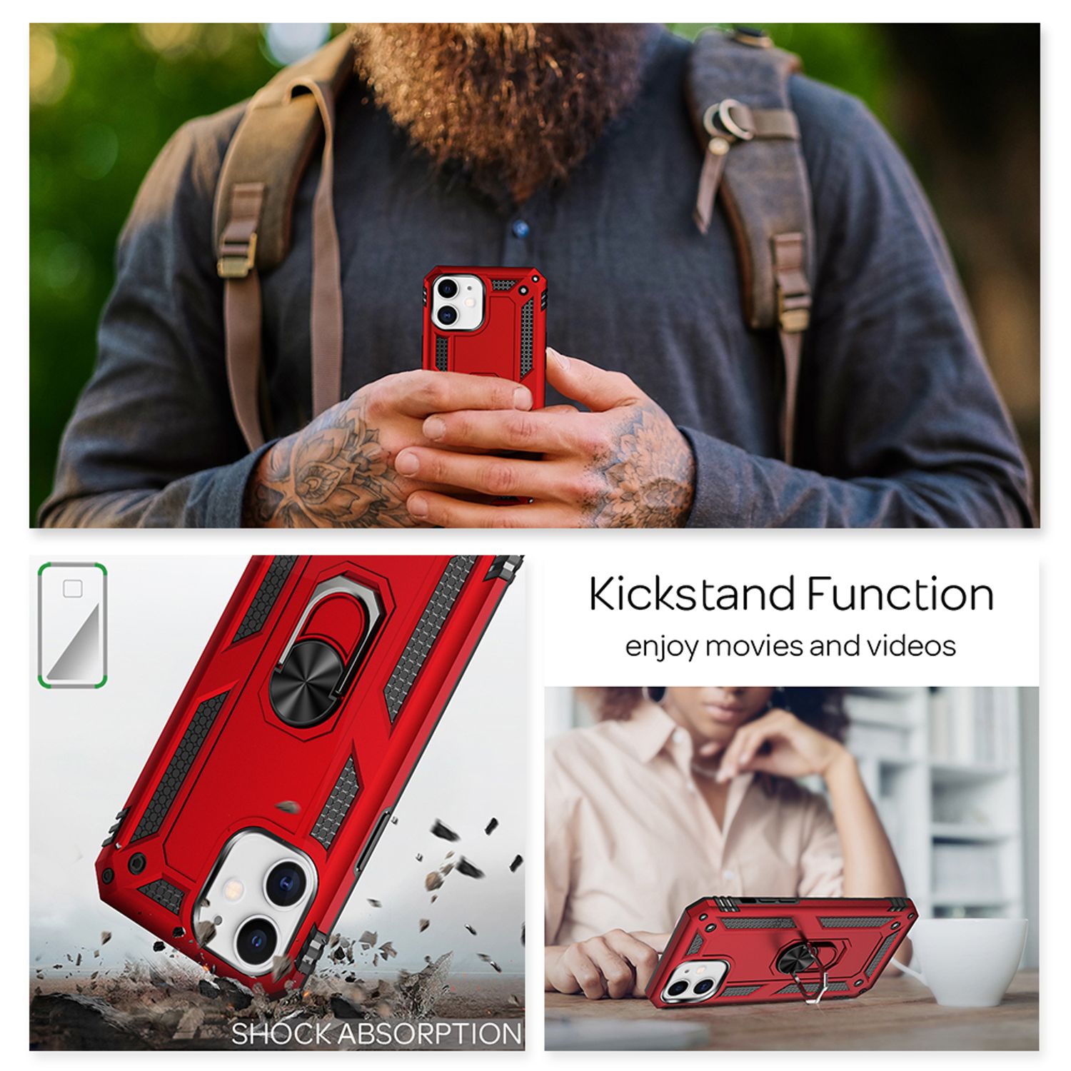 NALIA Ring Hülle für iPhone 12 mini, Silikon Cover Hard Case Handy Schutz Tasche Silber NALIA Protective Hülle