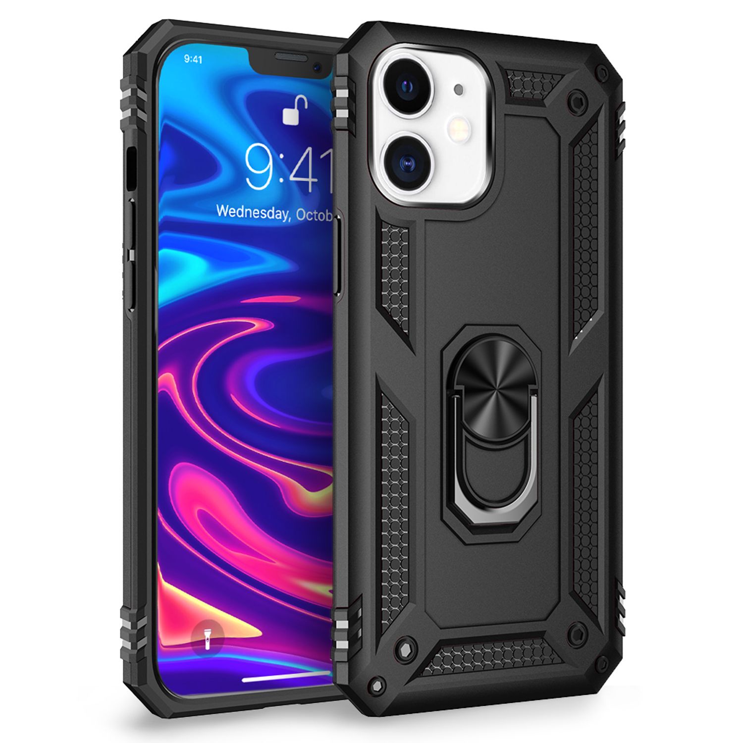 NALIA Ring Hülle für iPhone 12/ iPhone 12 Pro, Handy Hard Case Schutz Cover Etui Schwarz NALIA Protective Hülle