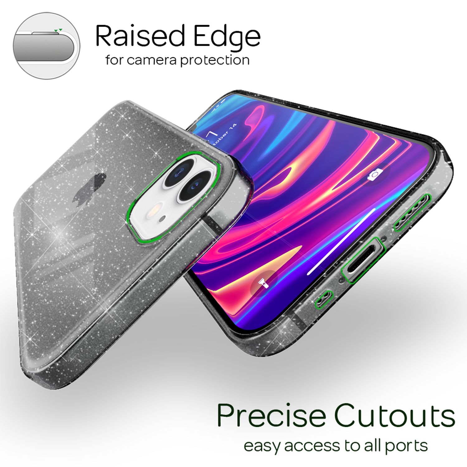 NALIA Glitzer Hülle für iPhone 12 mini, Bling Handy Cover Glitter Case Schutz Schwarz NALIA Transparente Hülle