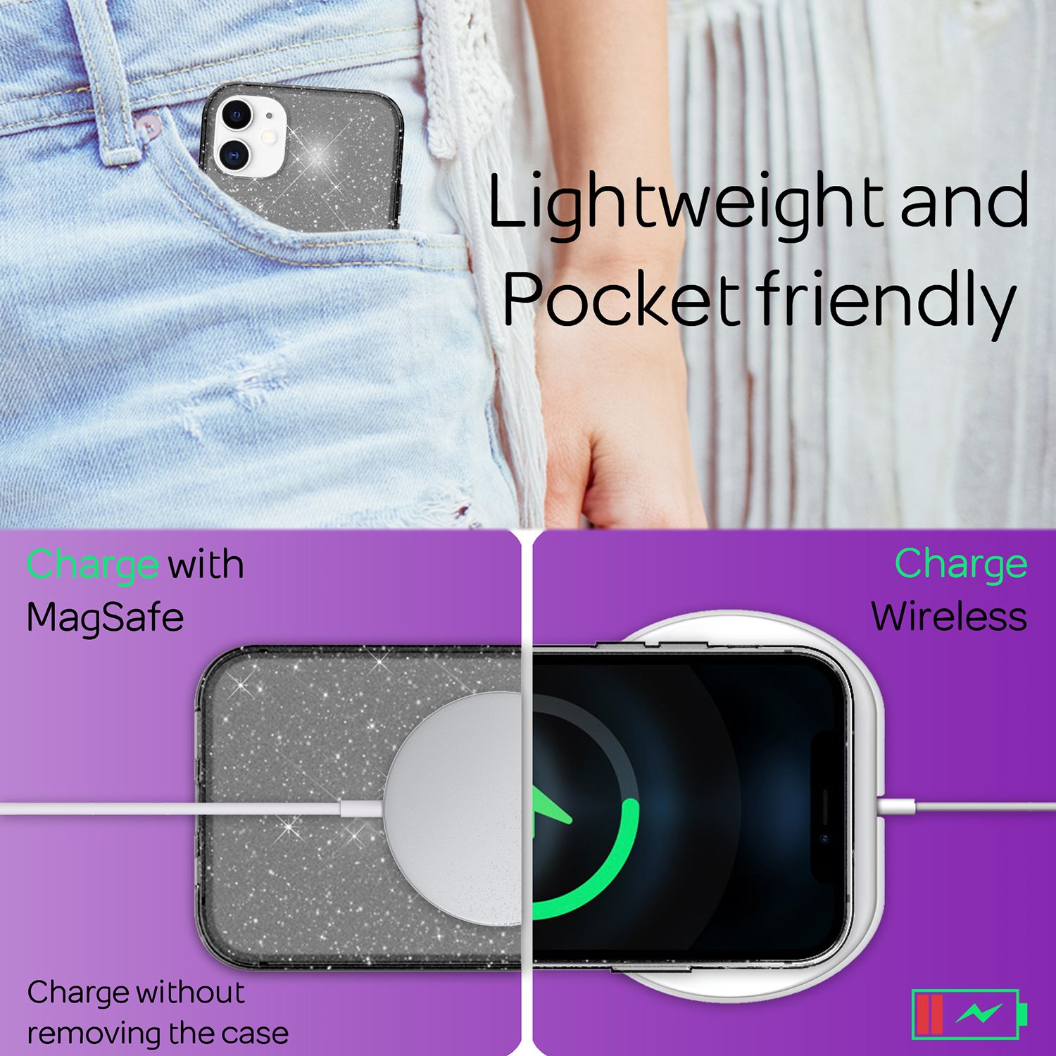 NALIA Glitzer Hülle für iPhone 12 mini, Bling Handy Cover Glitter Case Schutz Schwarz NALIA Transparente Hülle