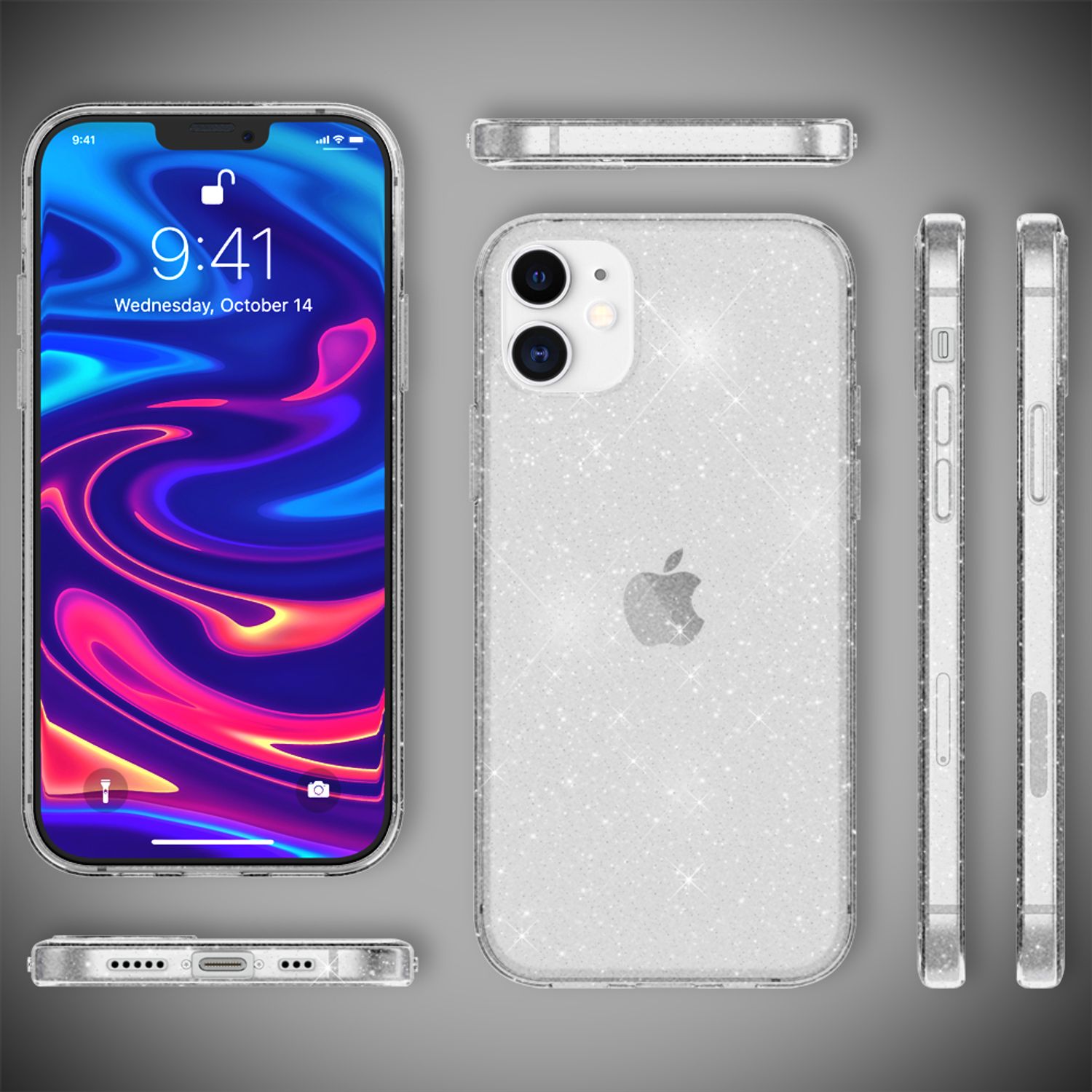 NALIA Glitzer Hülle für iPhone 12 / iPhone 12 Pro, Bling Handy Cover Schutz Case Transparent NALIA Transparente Hülle