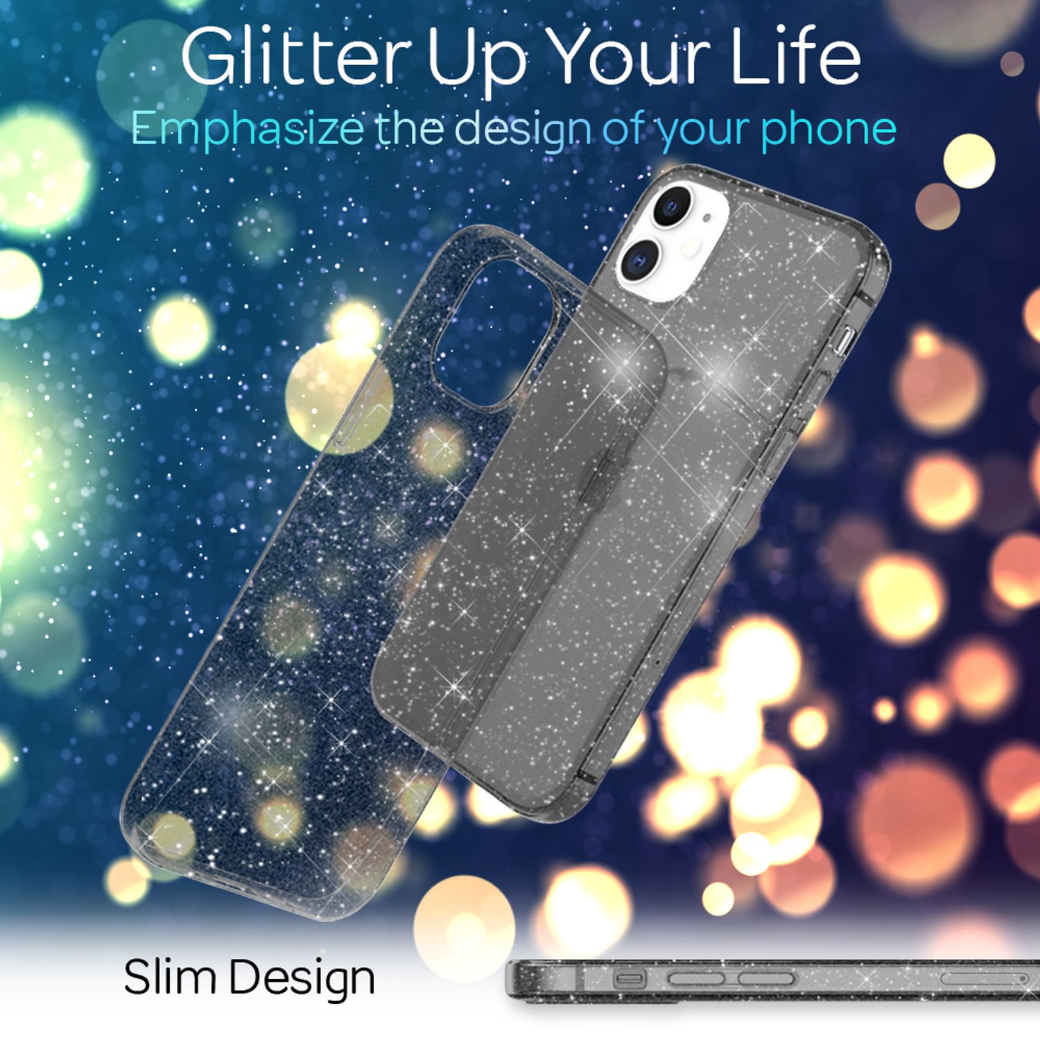 NALIA Glitzer Hülle für iPhone 12 / iPhone 12 Pro, Bling Handy Cover Schutz Case Schwarz NALIA Transparente Hülle