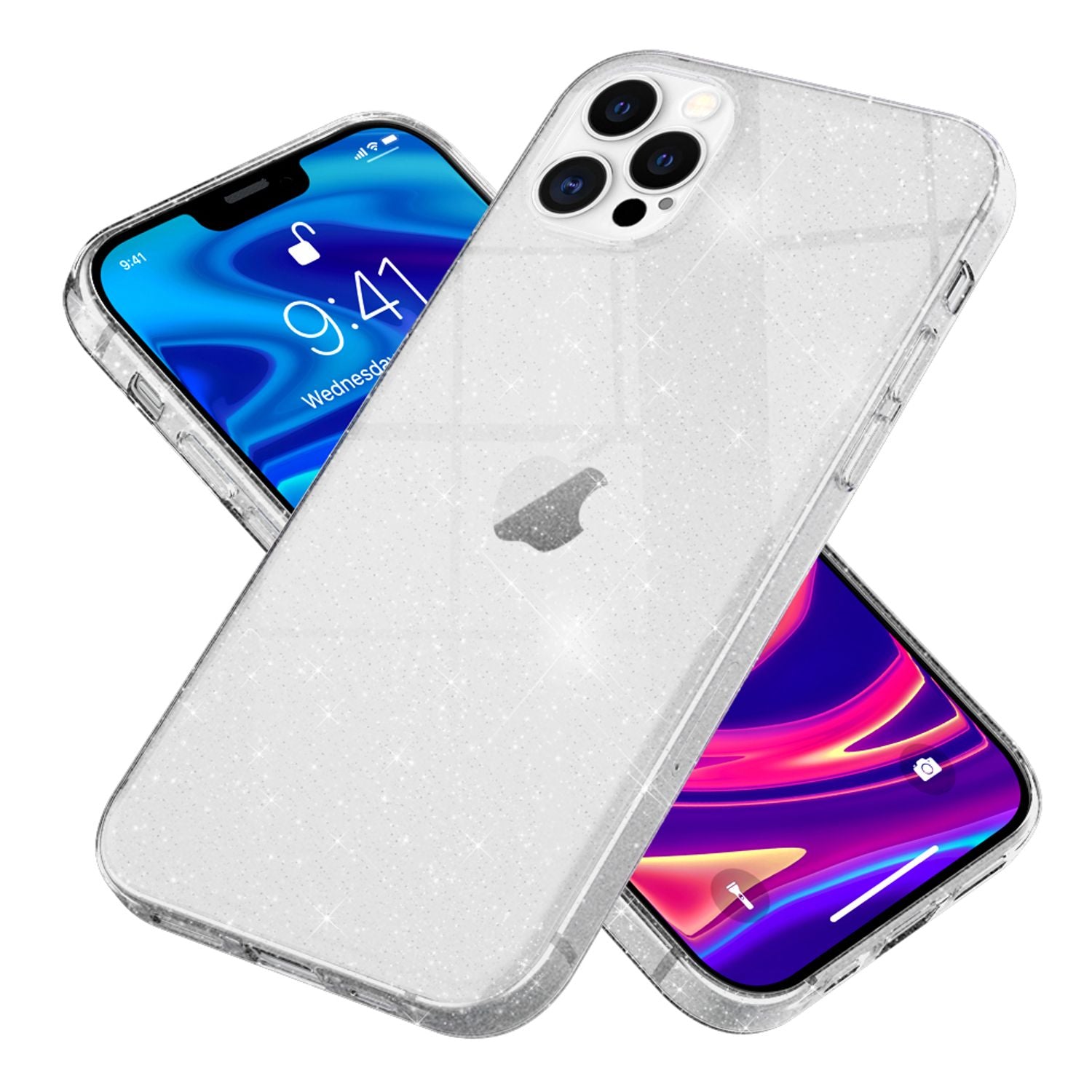 NALIA Glitzer Hülle für iPhone 12 Pro Max, Bling Handy Cover Schutz Glitter Case Transparent NALIA Transparente Hülle