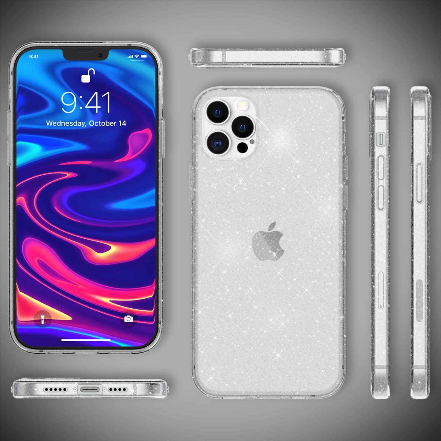 NALIA Glitzer Hülle für iPhone 12 Pro Max, Bling Handy Cover Schutz Glitter Case Transparent NALIA Transparente Hülle